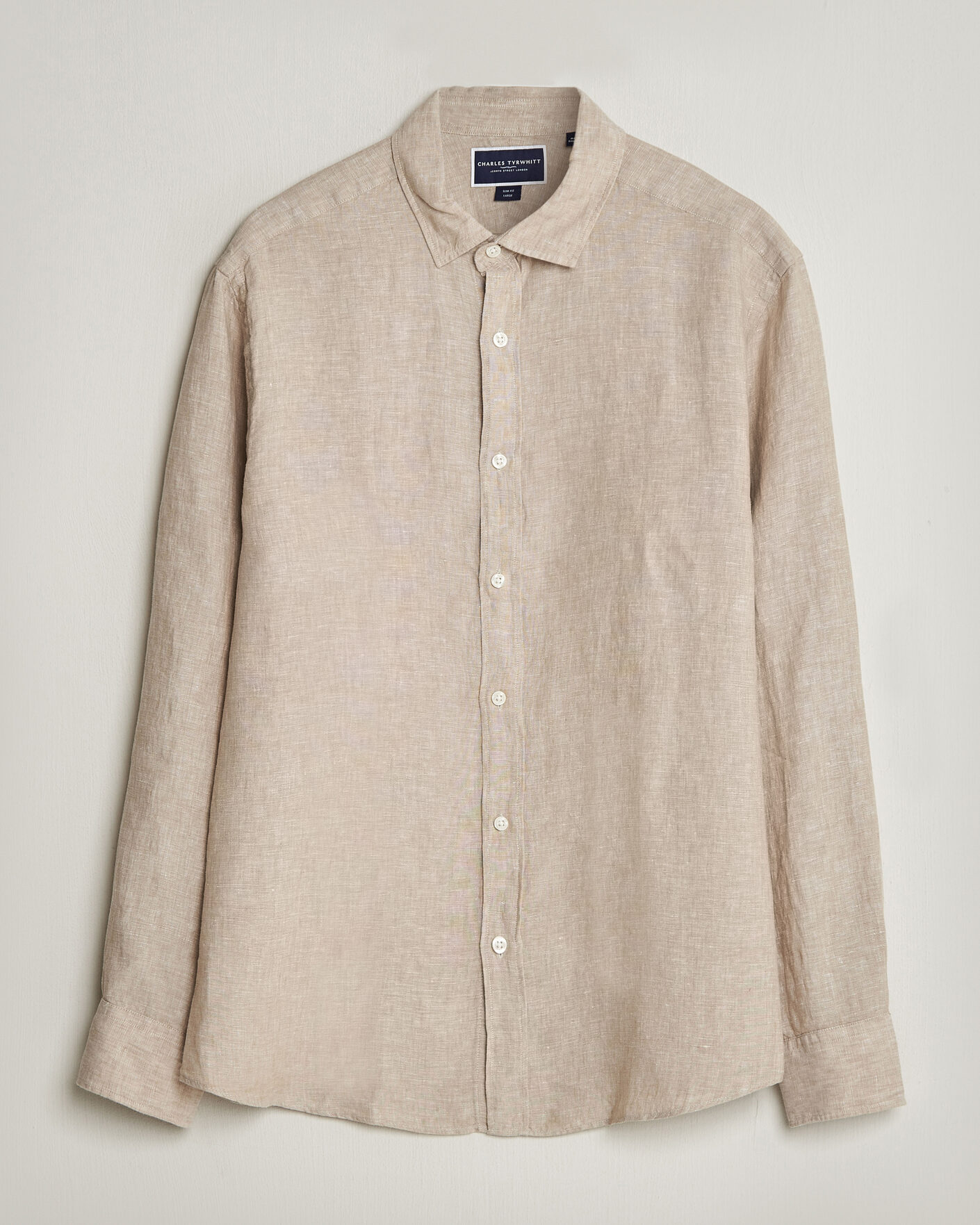 Hombres | Camisas | Charles Tyrwhitt | Pure Linen Slim Fit Shirt Oatmeal
