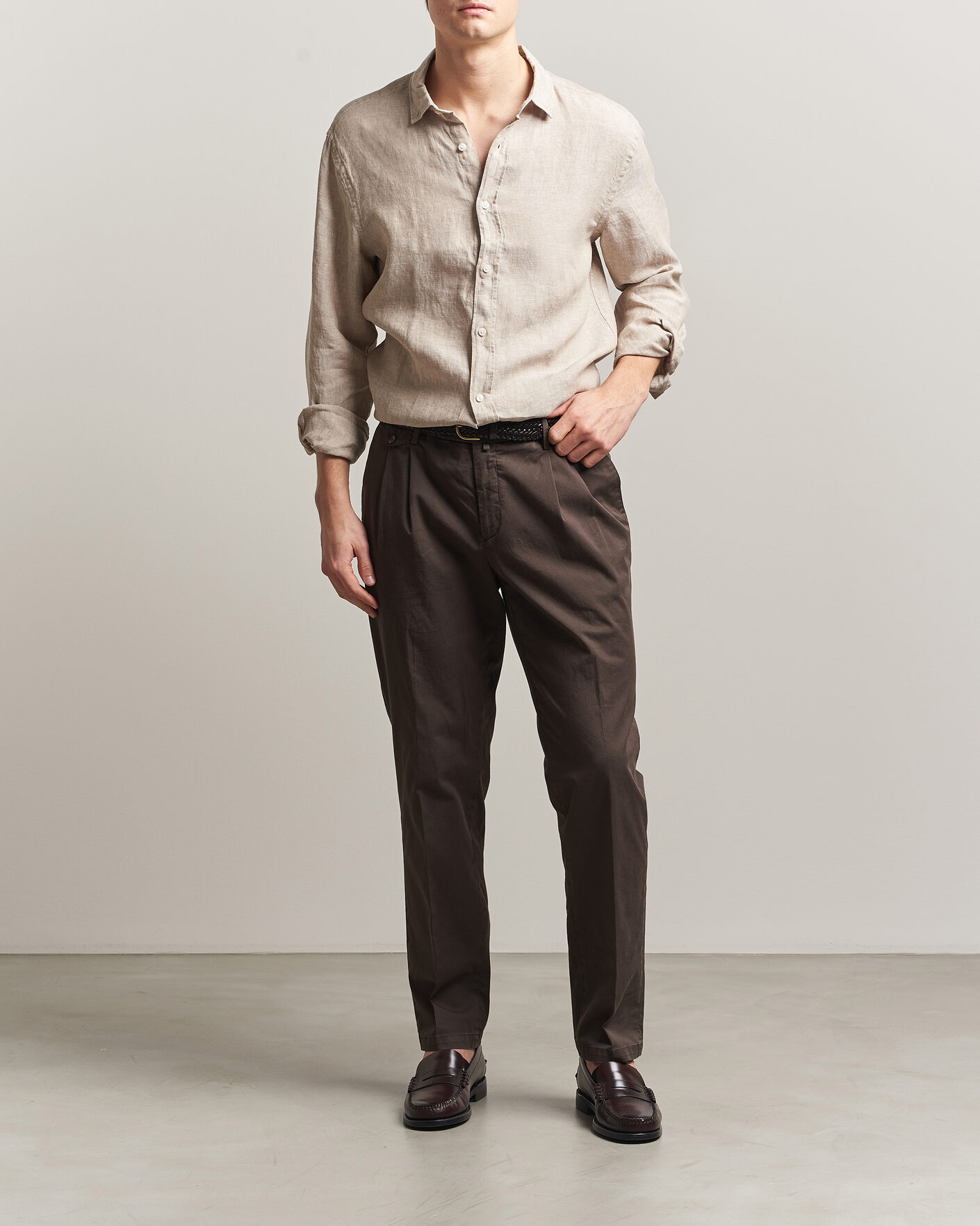 Hombres | Camisas | Charles Tyrwhitt | Pure Linen Slim Fit Shirt Oatmeal