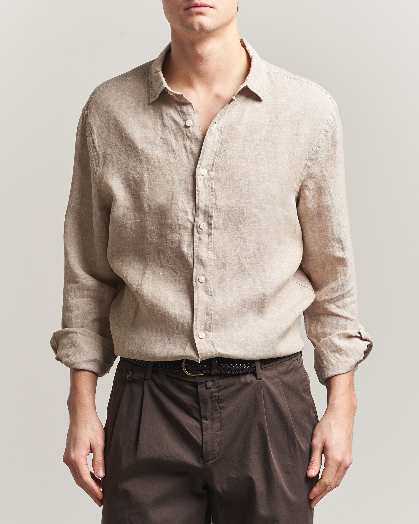 Hombres | Camisas | Charles Tyrwhitt | Pure Linen Slim Fit Shirt Oatmeal