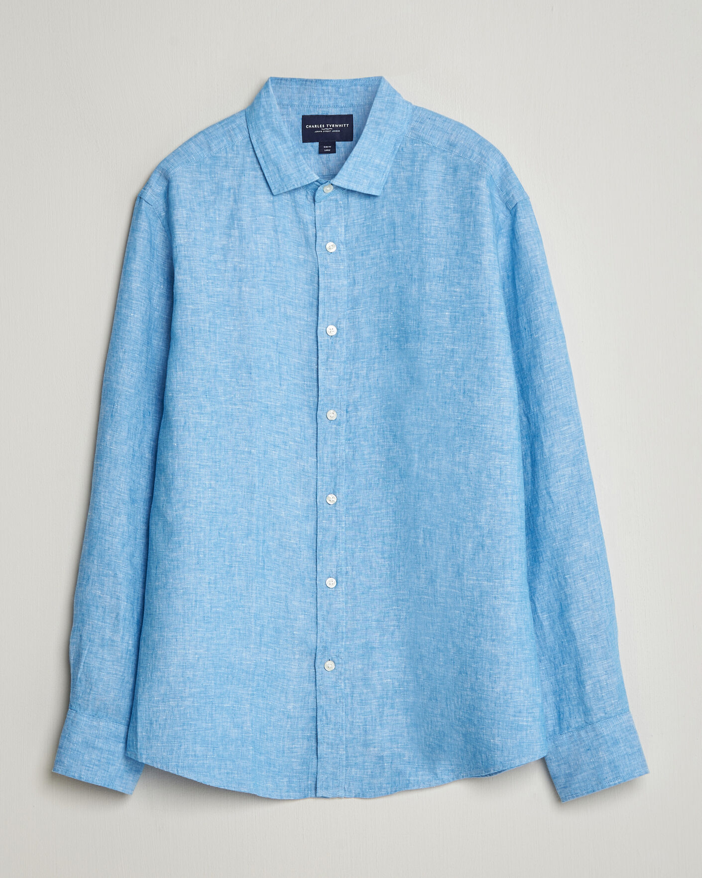 Hombres | Camisas | Charles Tyrwhitt | Pure Linen Slim Fit Shirt Ocean Blue