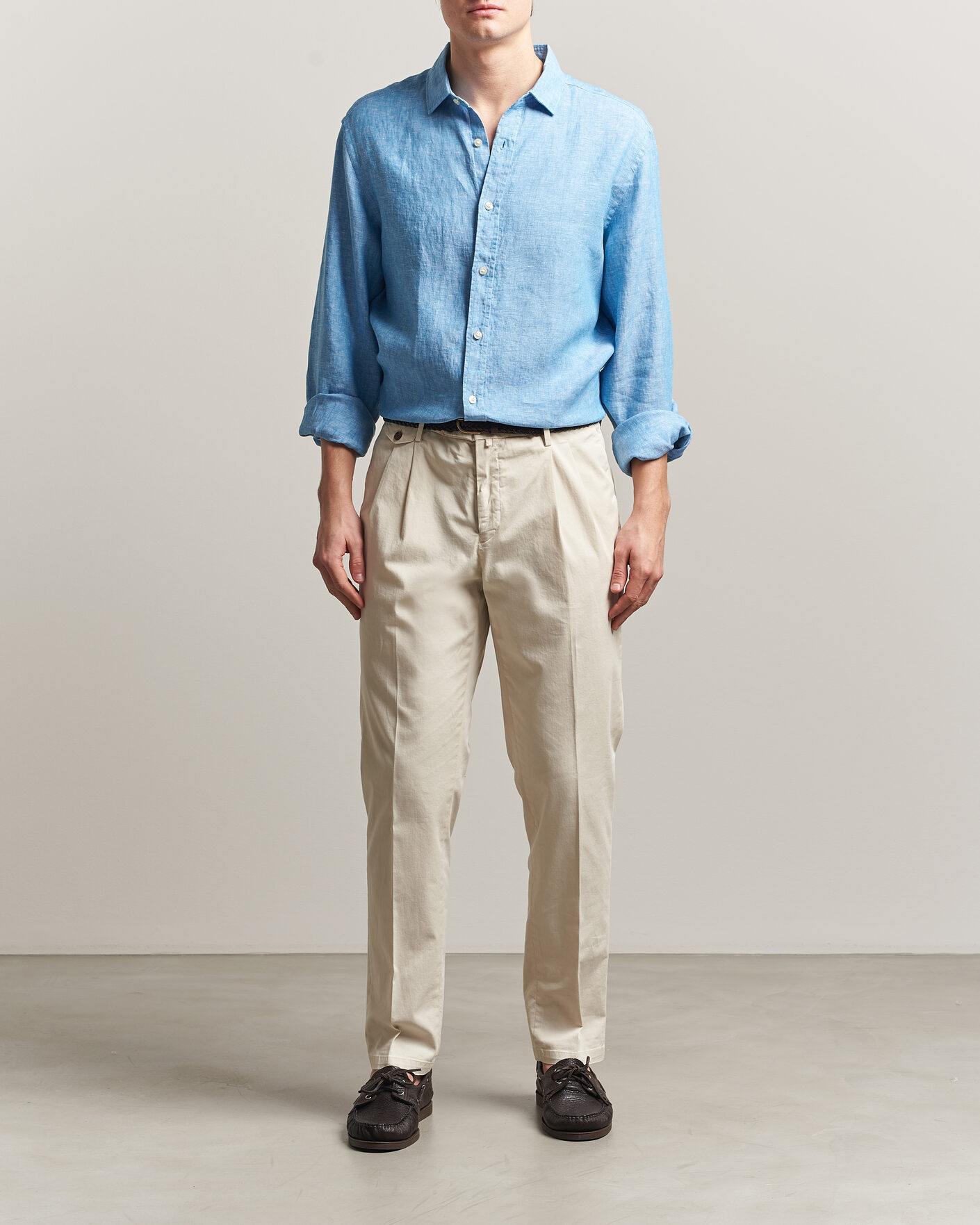 Hombres | Camisas | Charles Tyrwhitt | Pure Linen Slim Fit Shirt Ocean Blue