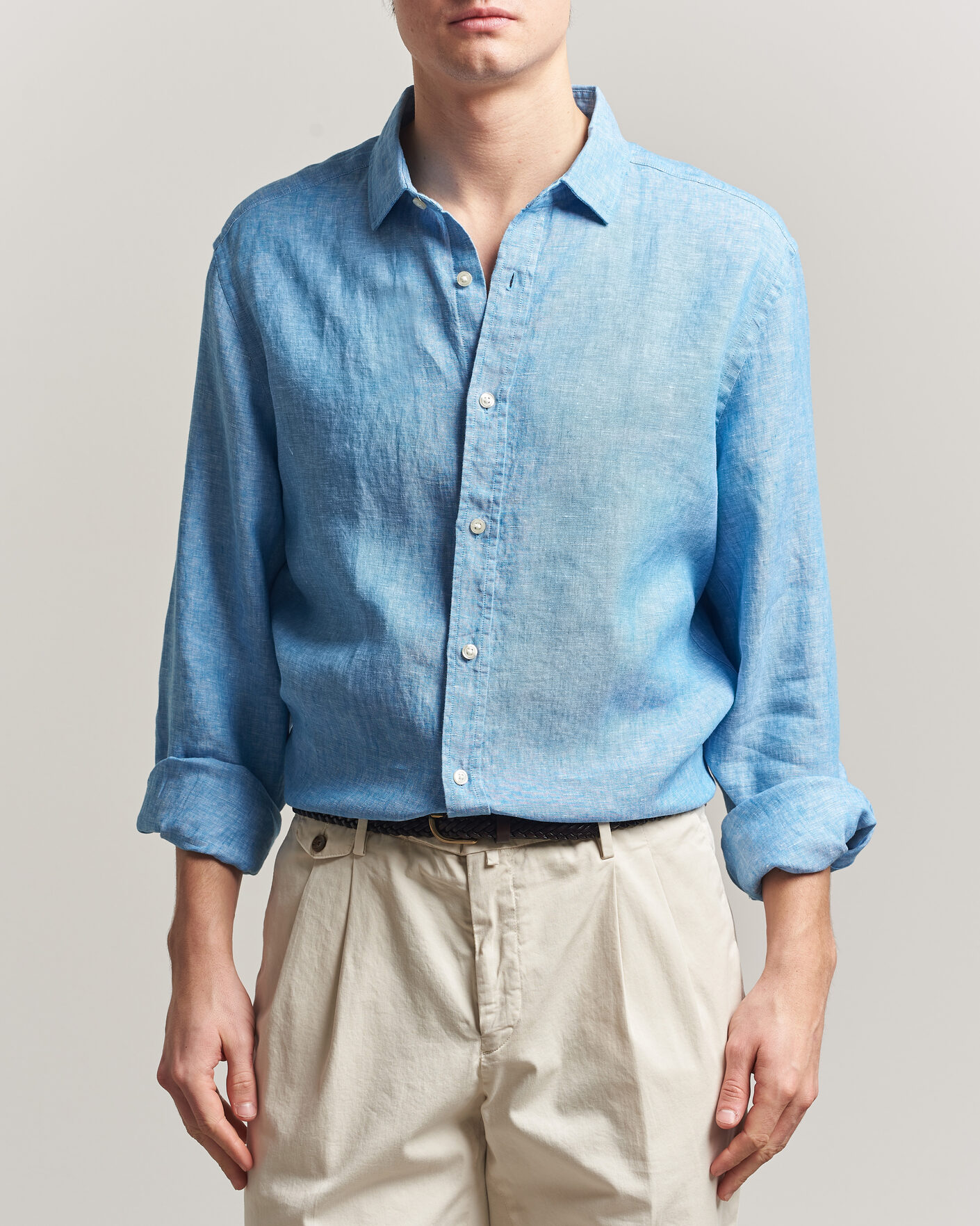 Hombres | Camisas | Charles Tyrwhitt | Pure Linen Slim Fit Shirt Ocean Blue