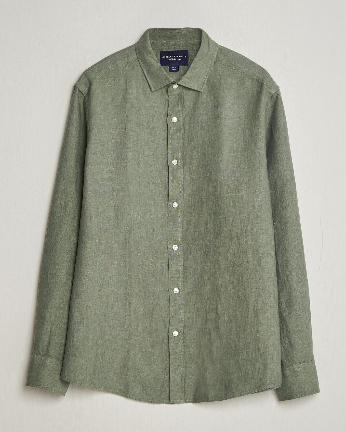 Hombres | Camisas | Charles Tyrwhitt | Pure Linen Slim Fit Shirt Olive Green