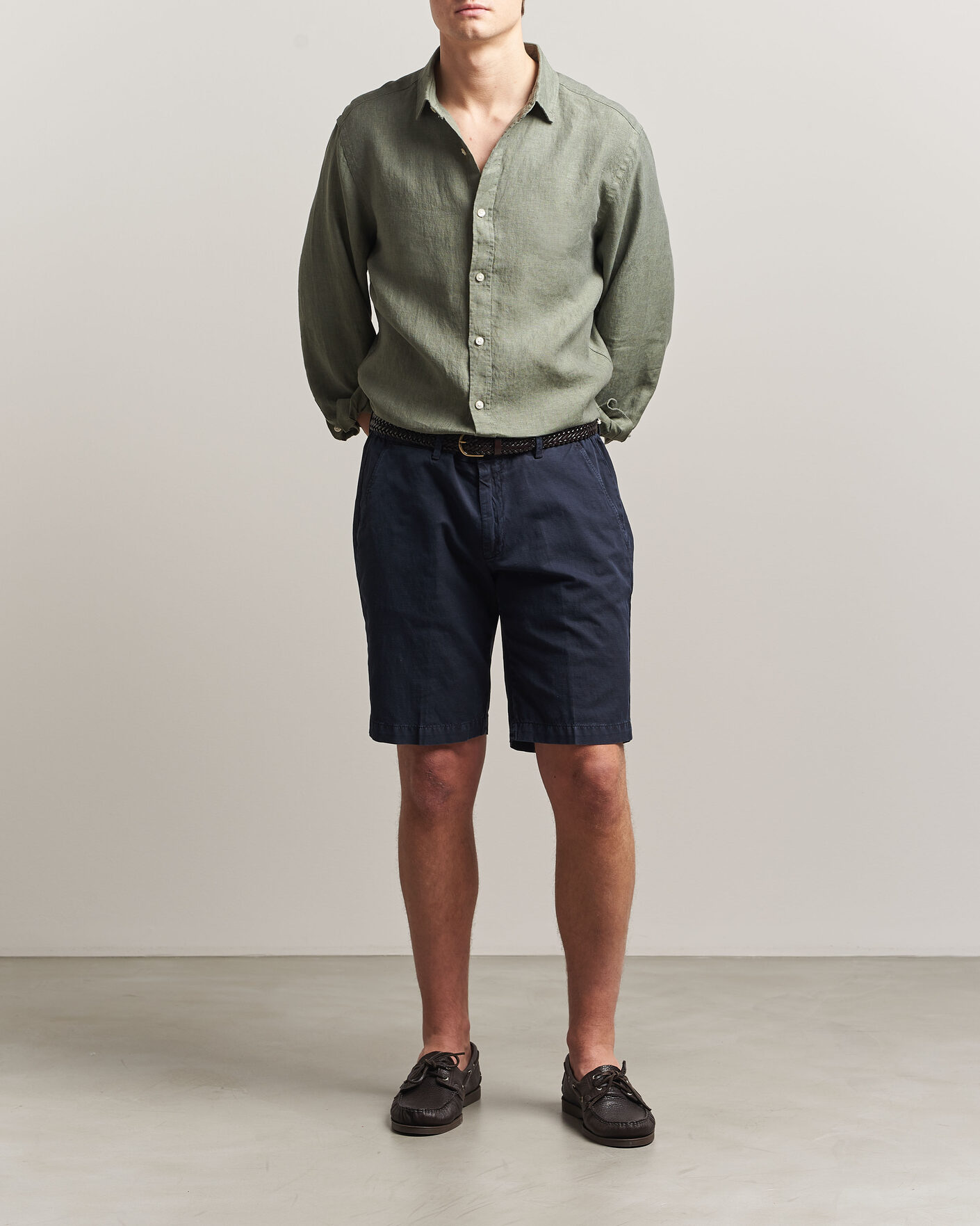 Hombres | Camisas | Charles Tyrwhitt | Pure Linen Slim Fit Shirt Olive Green