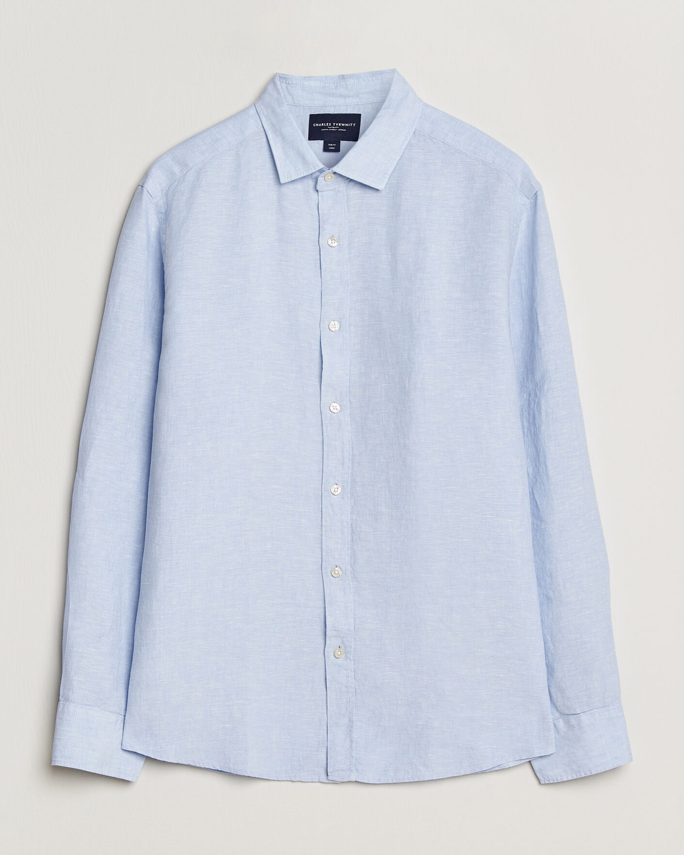 Hombres | Camisas | Charles Tyrwhitt | Pure Linen Slim Fit Shirt Sky Blue