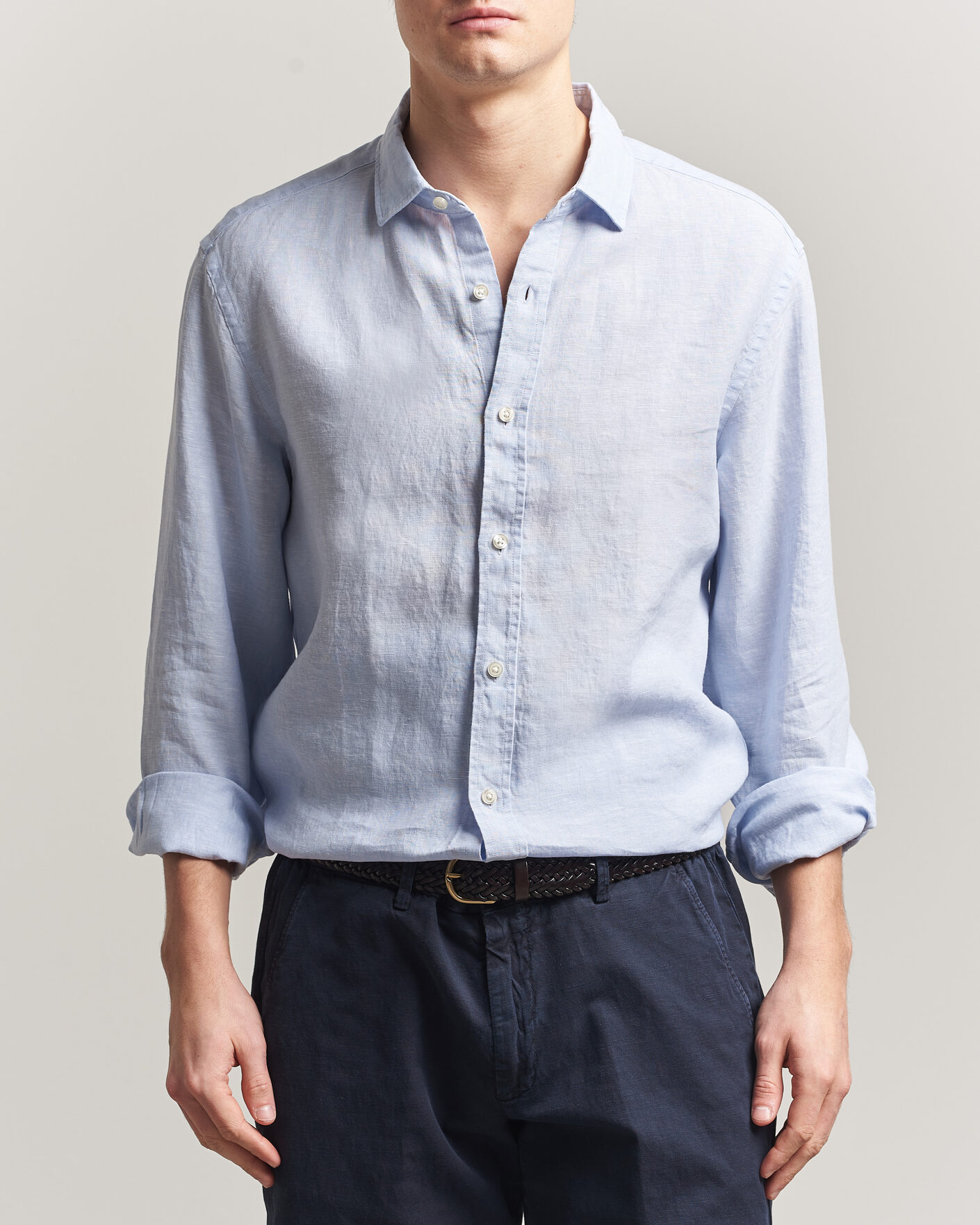 Hombres | Camisas | Charles Tyrwhitt | Pure Linen Slim Fit Shirt Sky Blue