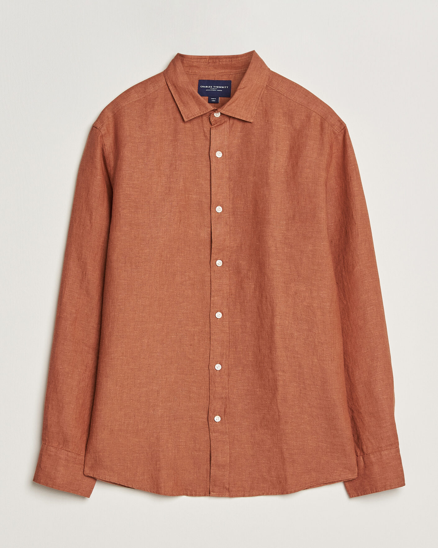 Hombres | Camisas | Charles Tyrwhitt | Pure Linen Slim Fit Shirt Burnt Orange