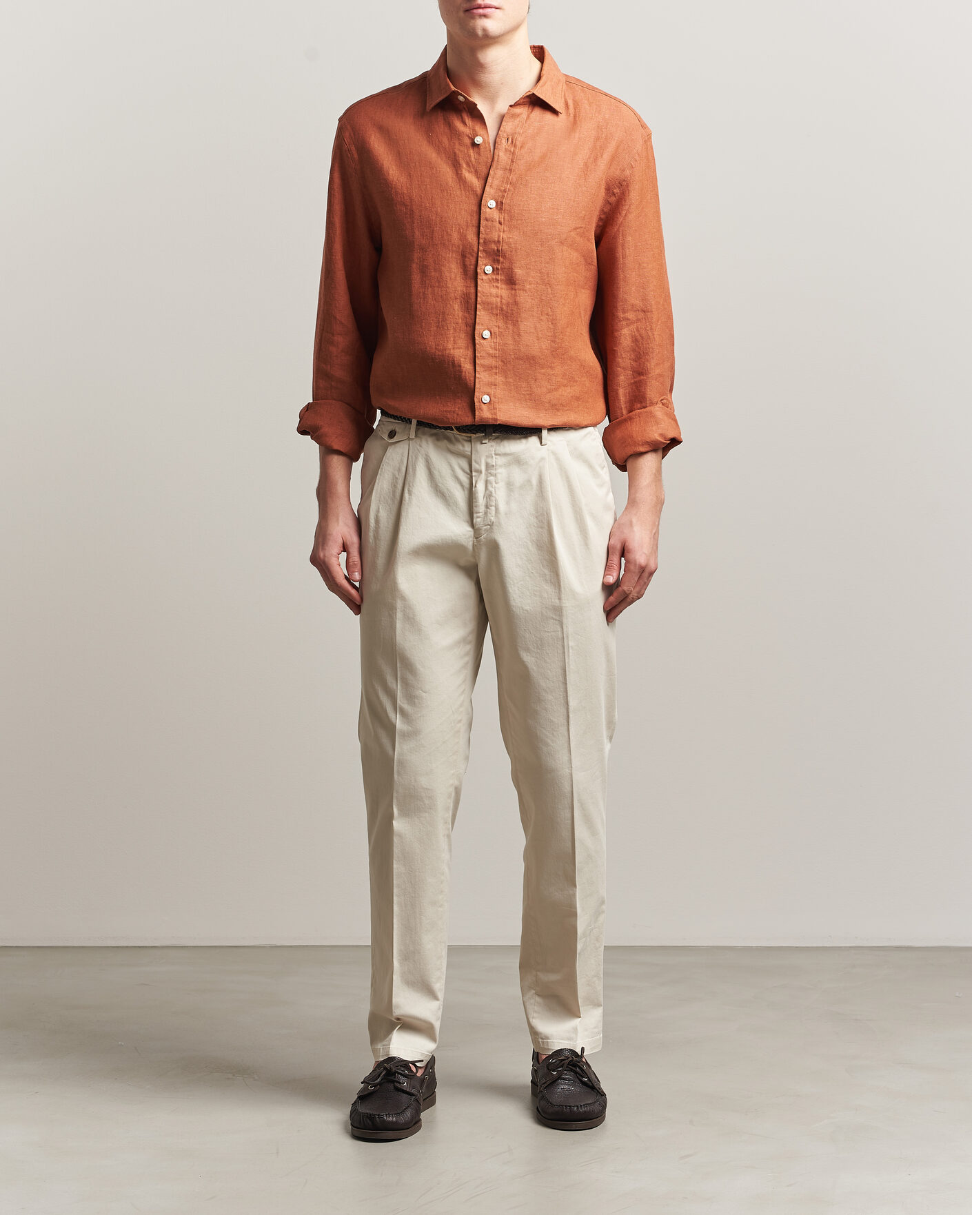 Hombres | Camisas | Charles Tyrwhitt | Pure Linen Slim Fit Shirt Burnt Orange