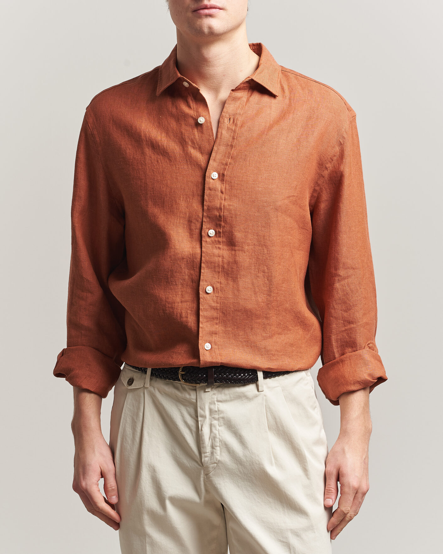 Hombres | Camisas | Charles Tyrwhitt | Pure Linen Slim Fit Shirt Burnt Orange