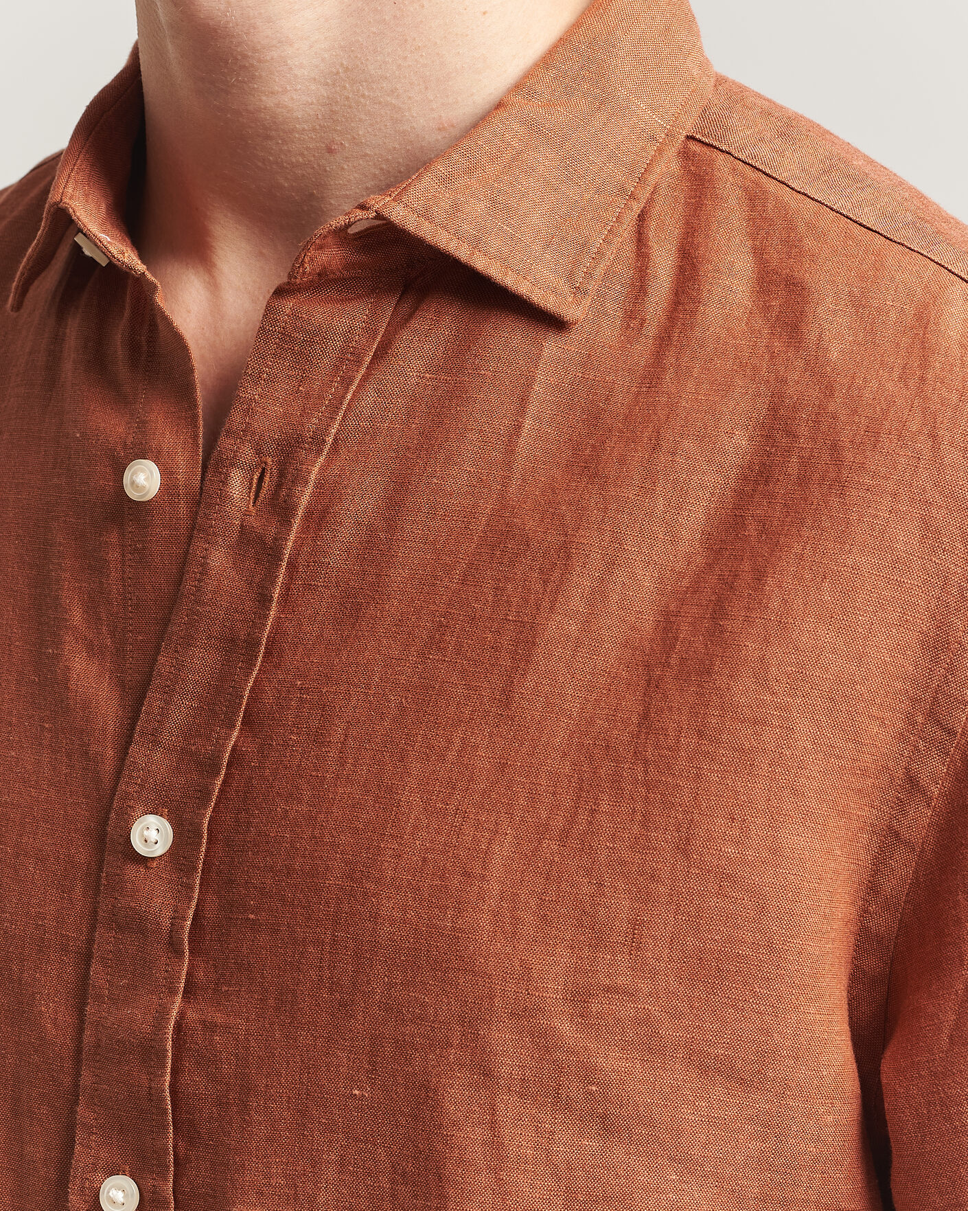 Hombres | Camisas | Charles Tyrwhitt | Pure Linen Slim Fit Shirt Burnt Orange