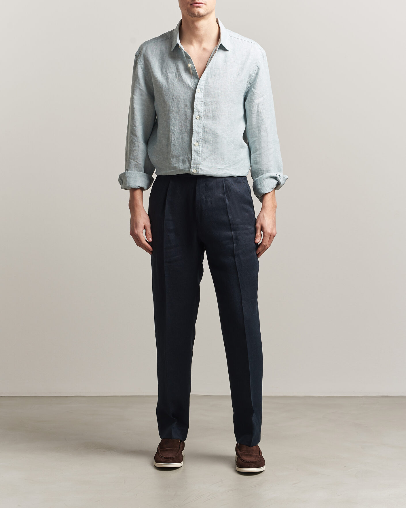 Hombres | Camisas | Charles Tyrwhitt | Pure Linen Slim Fit Shirt Pale Teal Green