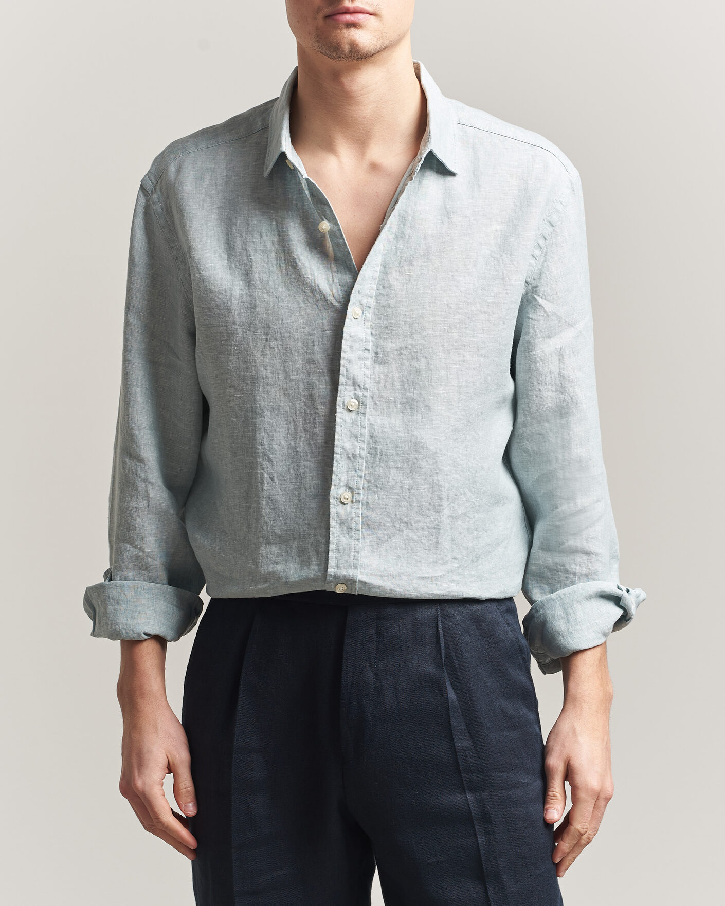 Hombres | Camisas | Charles Tyrwhitt | Pure Linen Slim Fit Shirt Pale Teal Green