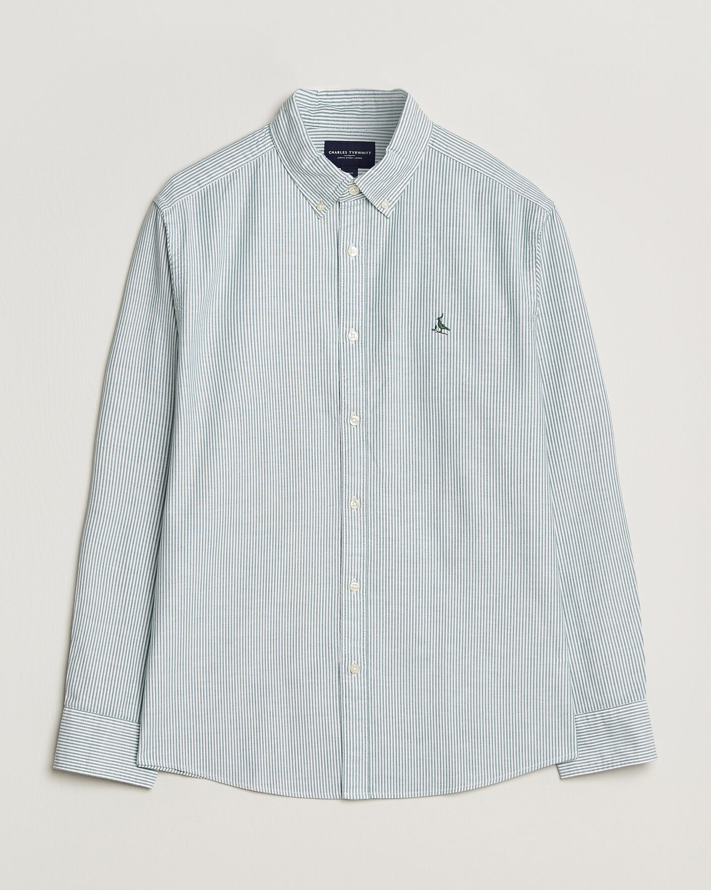 Hombres | Camisas | Charles Tyrwhitt | Button Down Stretch Oxford Shirt Green/White