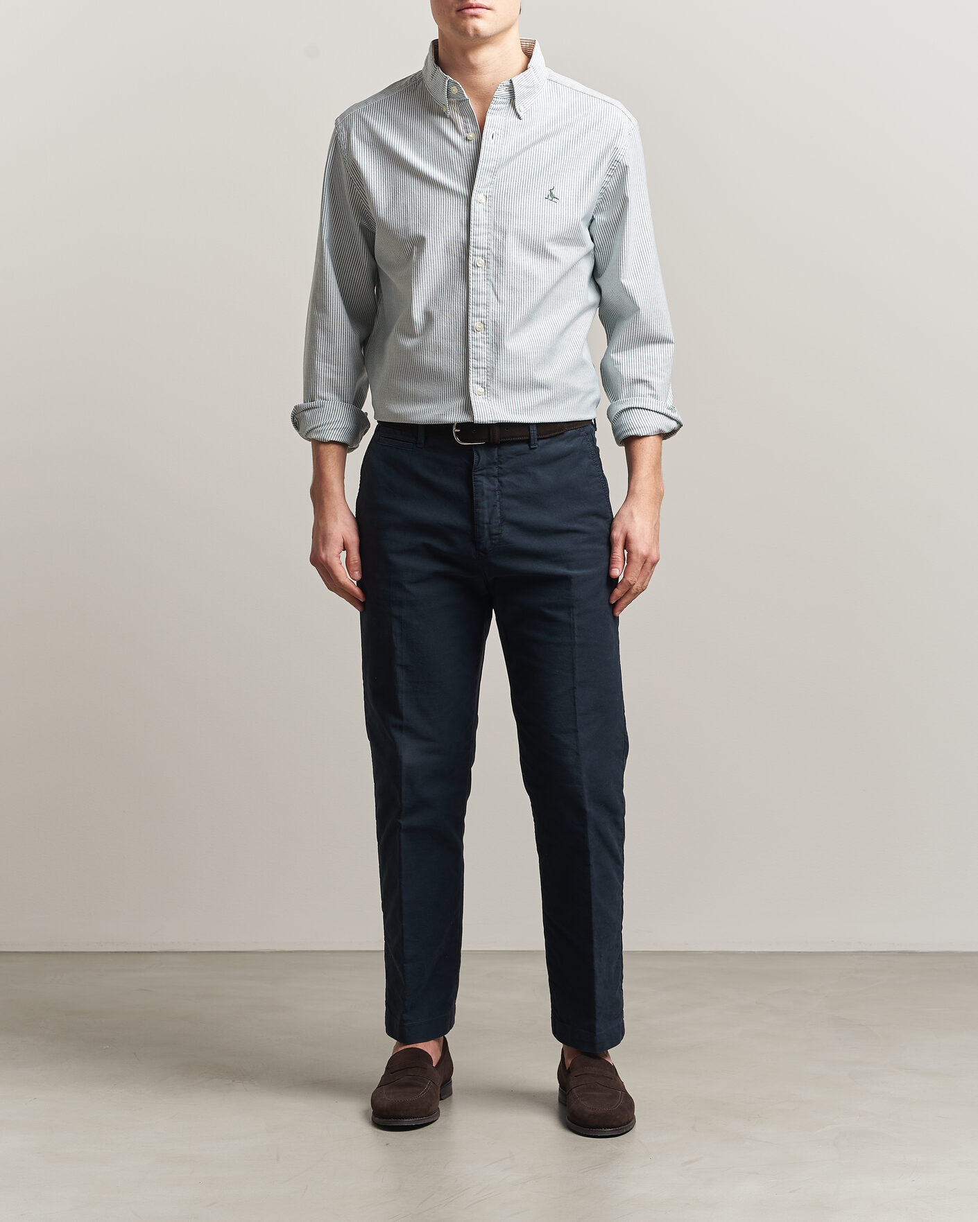 Hombres | Camisas | Charles Tyrwhitt | Button Down Stretch Oxford Shirt Green/White