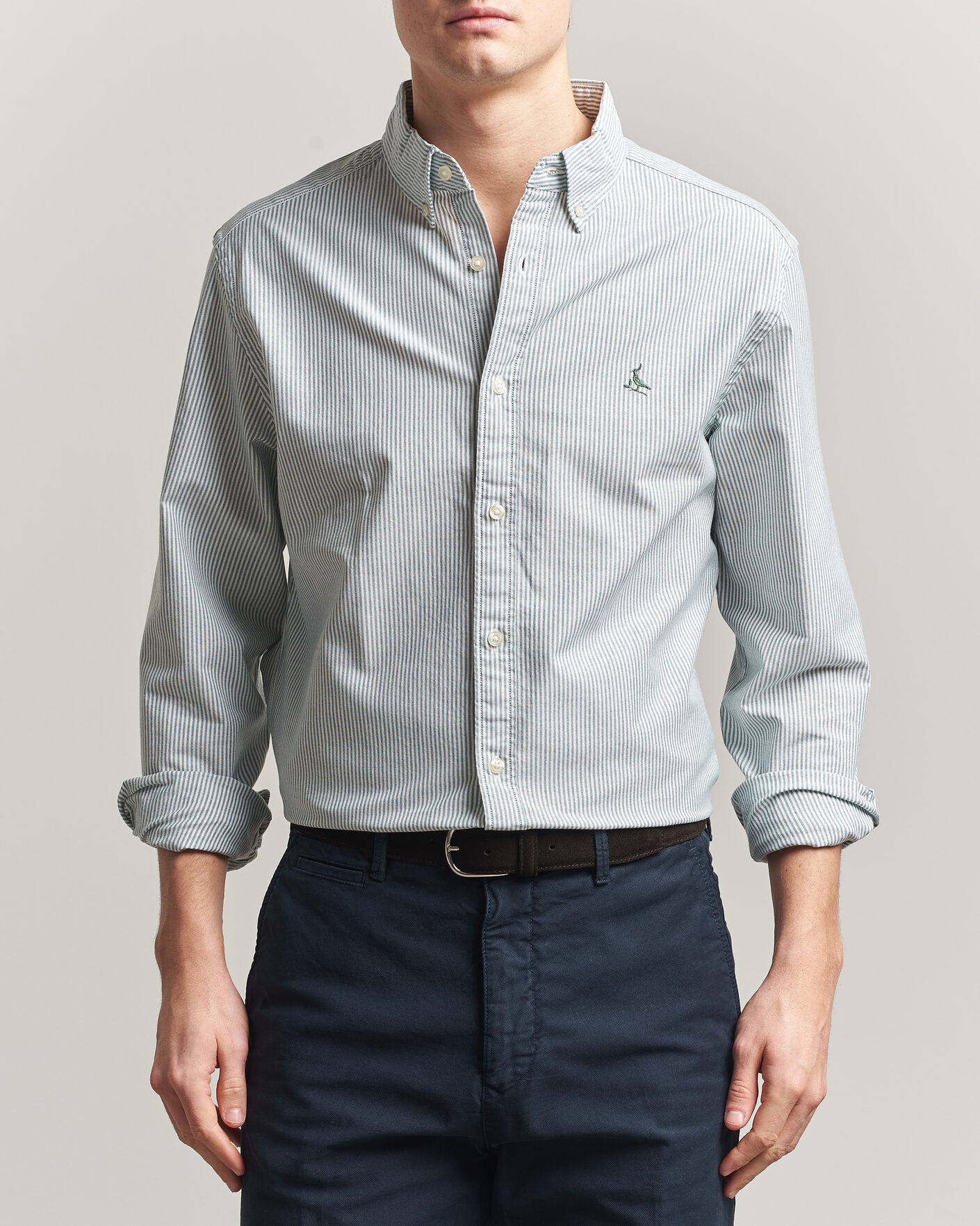 Hombres | Camisas | Charles Tyrwhitt | Button Down Stretch Oxford Shirt Green/White