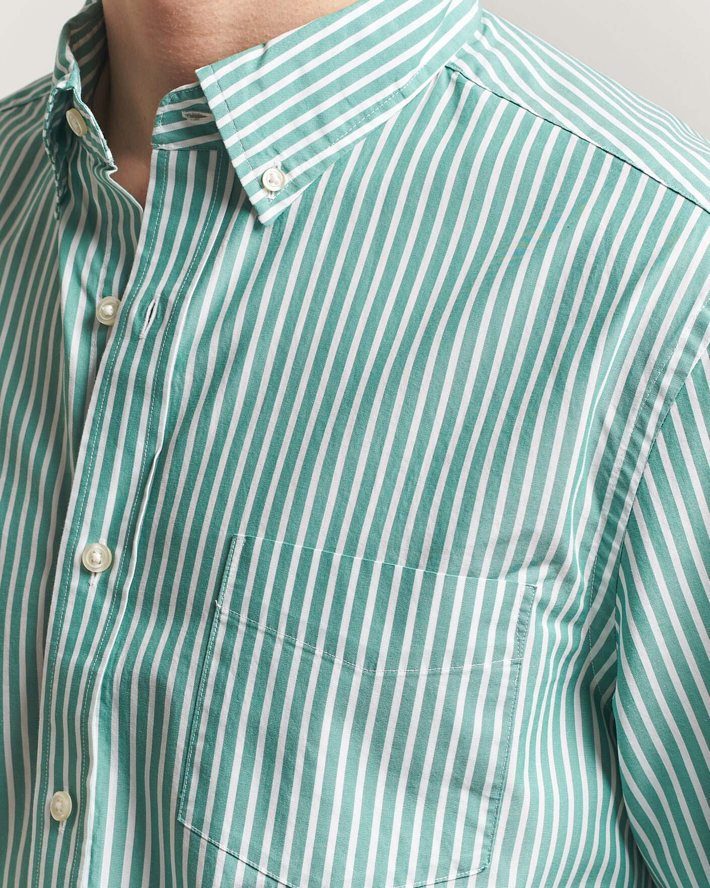 Hombres | Camisas | Charles Tyrwhitt | Button Down Stretch Poplin Shirt Green Stripe