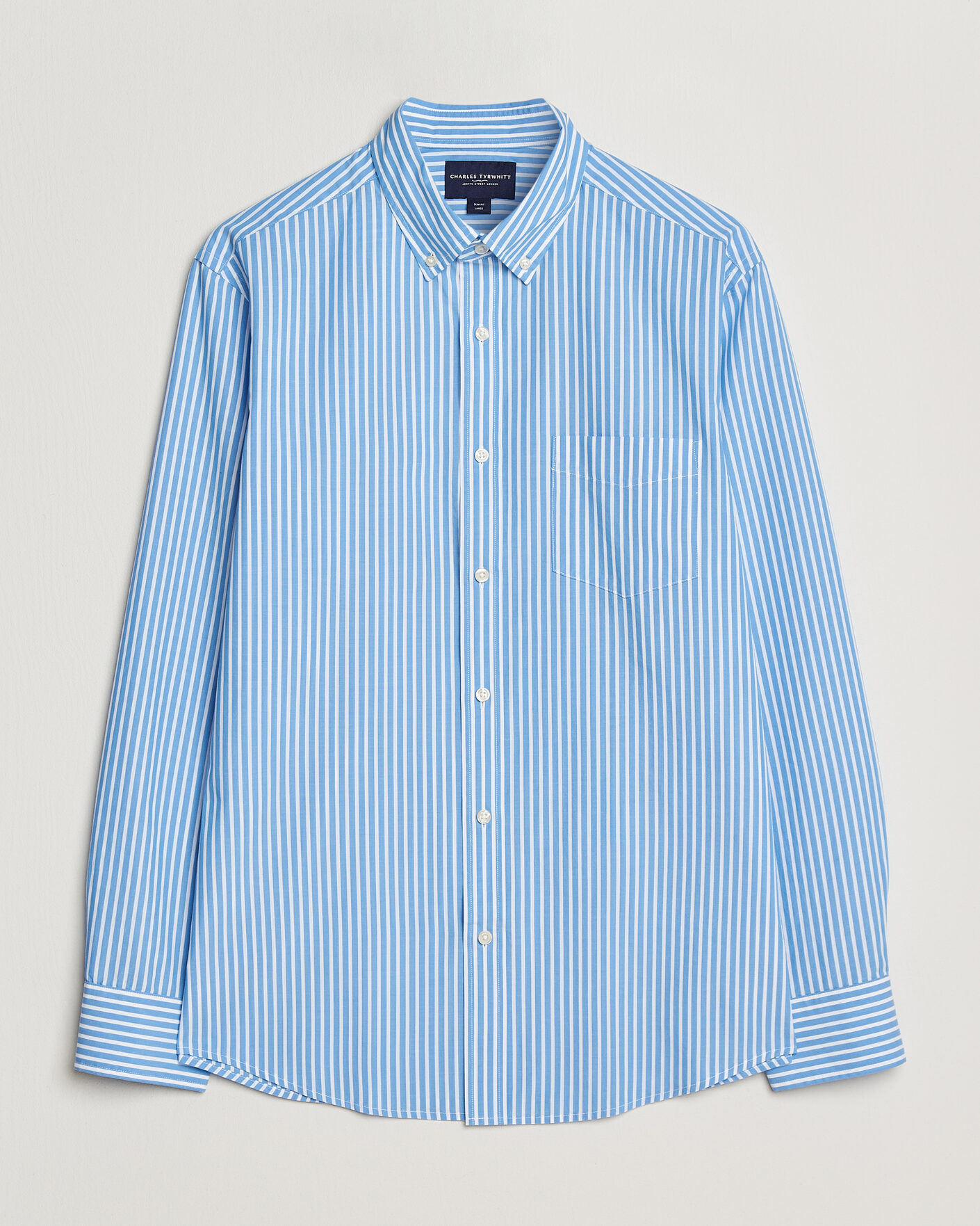 Hombres | Camisas | Charles Tyrwhitt | Button Down Stretch Poplin Shirt Ocean Blue