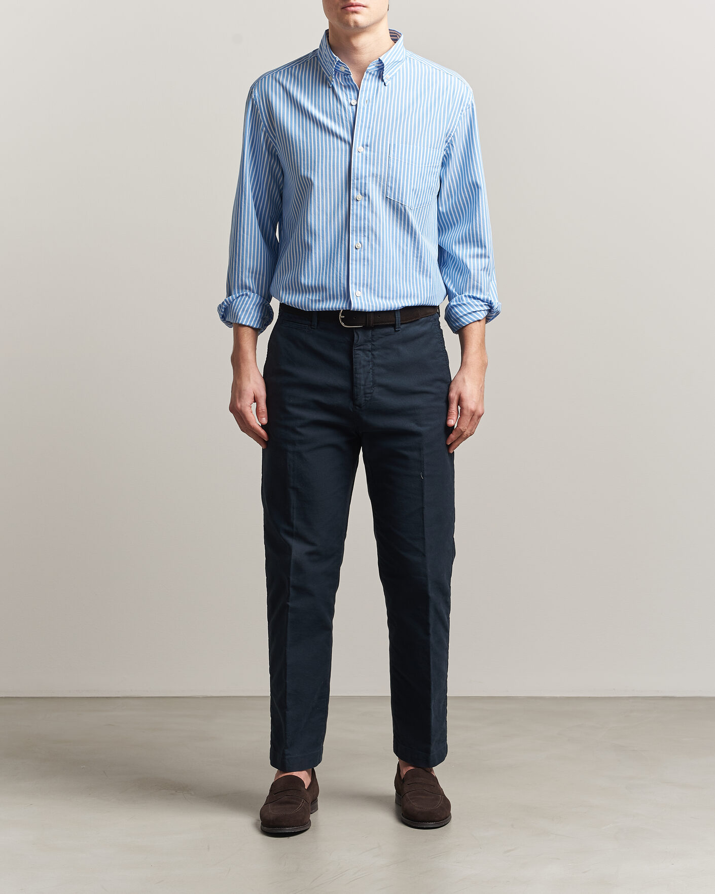 Hombres | Camisas | Charles Tyrwhitt | Button Down Stretch Poplin Shirt Ocean Blue