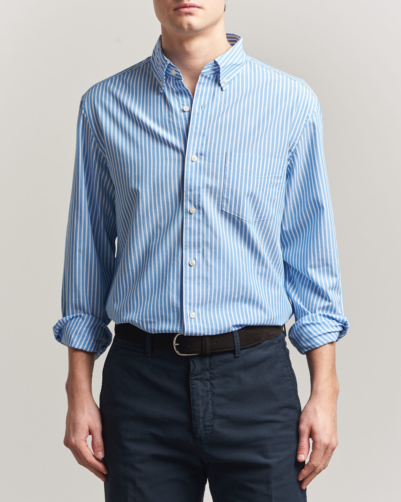 Hombres | Camisas | Charles Tyrwhitt | Button Down Stretch Poplin Shirt Ocean Blue