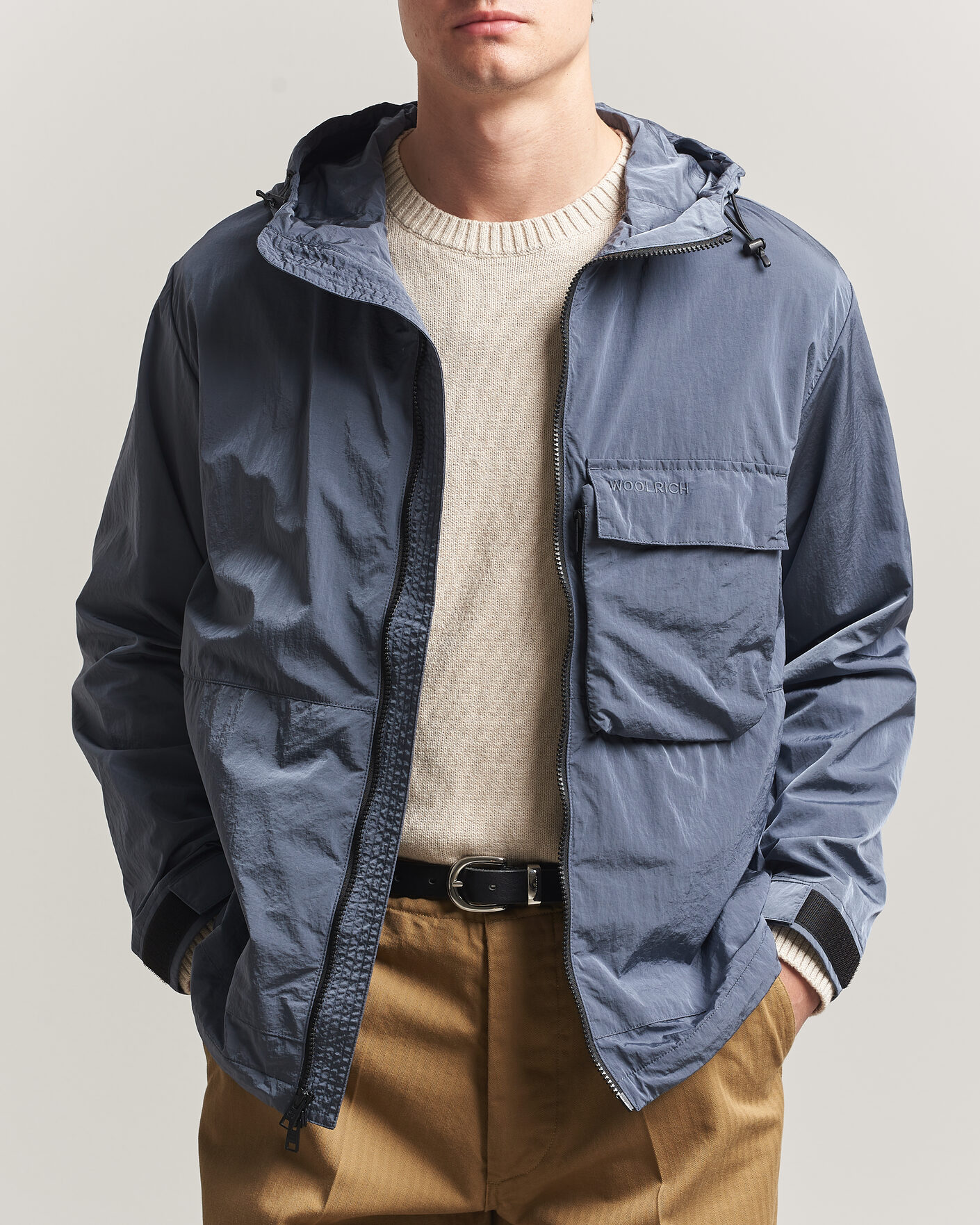 Hombres | Abrigos y chaquetas | Woolrich | Shiny Nylon Hooded Jacket Grisaille