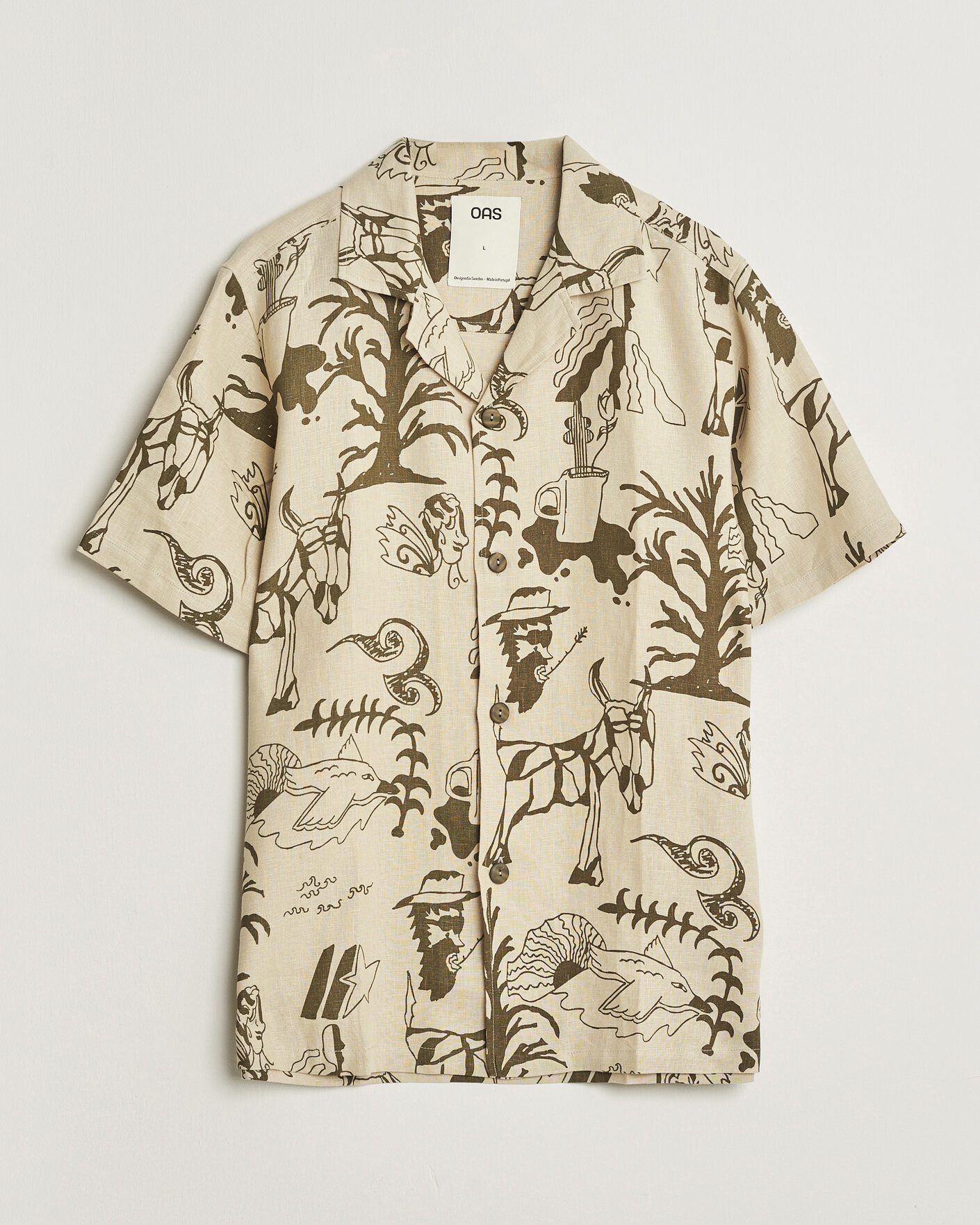 Hombres | Camisas | OAS | Cuba Short Sleeve Printed Linen Shirt Poplan
