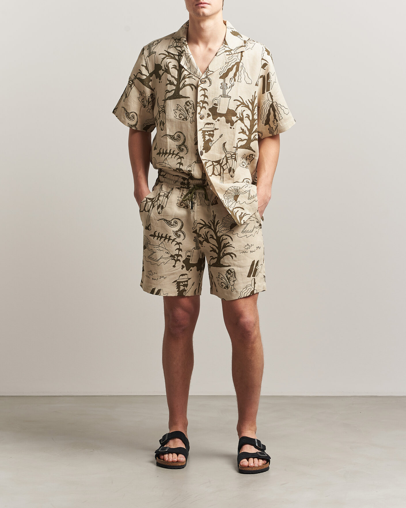 Hombres | Camisas | OAS | Cuba Short Sleeve Printed Linen Shirt Poplan