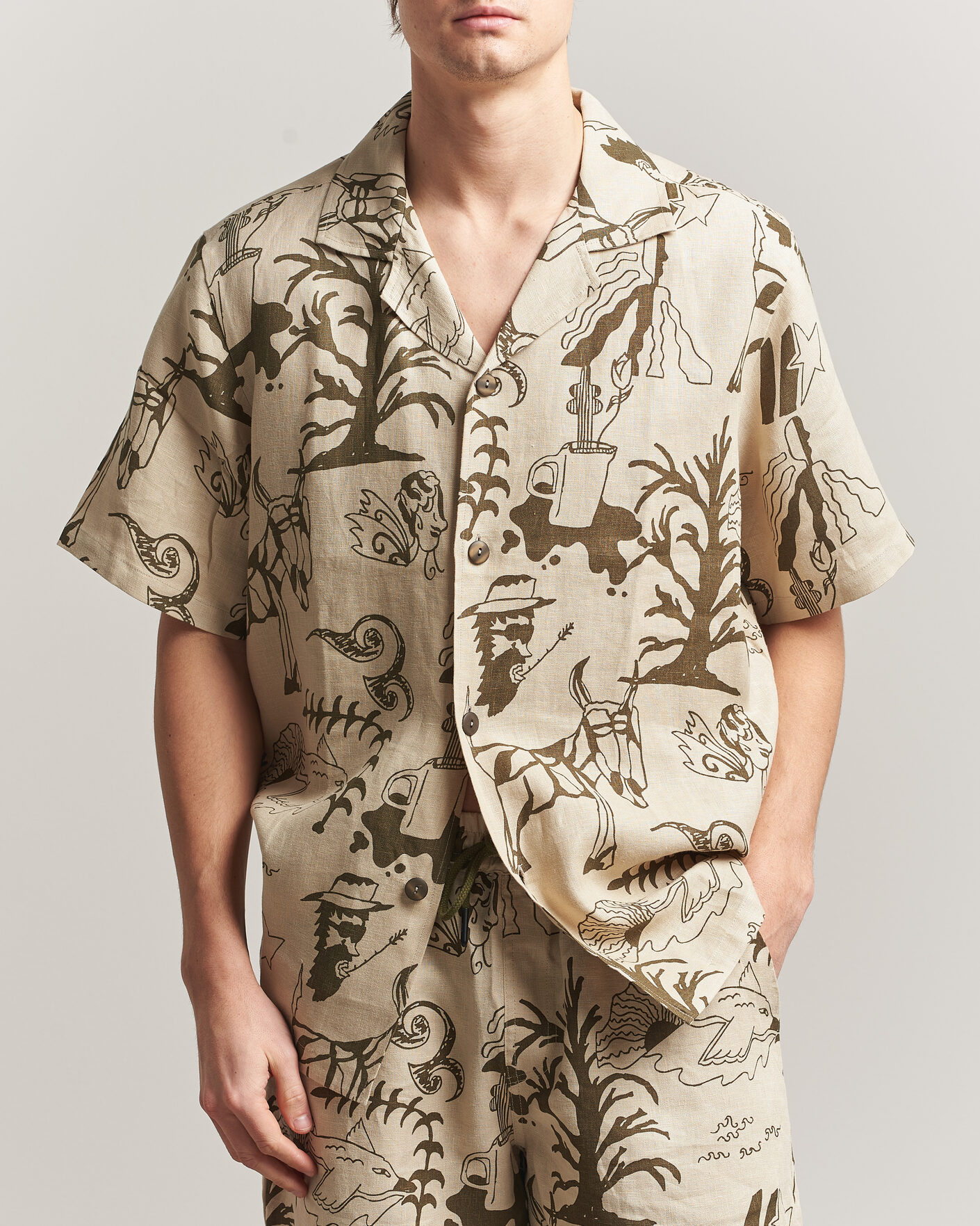 Hombres | Camisas | OAS | Cuba Short Sleeve Printed Linen Shirt Poplan