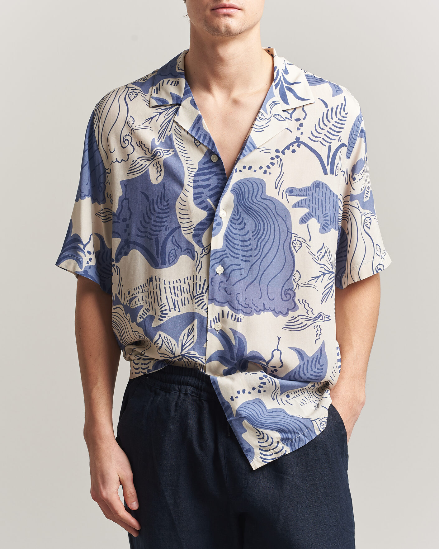 Hombres | Camisas | OAS | Rocco Viscose Short Sleeve Shirt Mystea