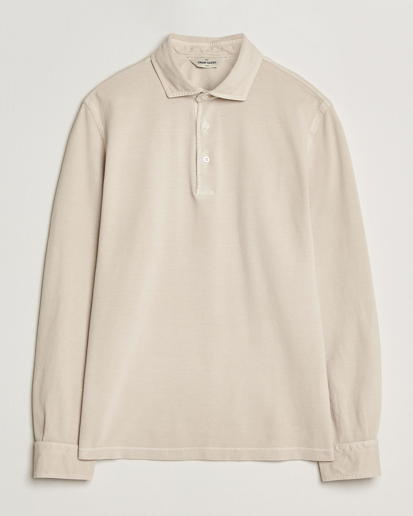 Hombres | Polos | Gran Sasso | Washed Long Sleeve Polo Beige Melange