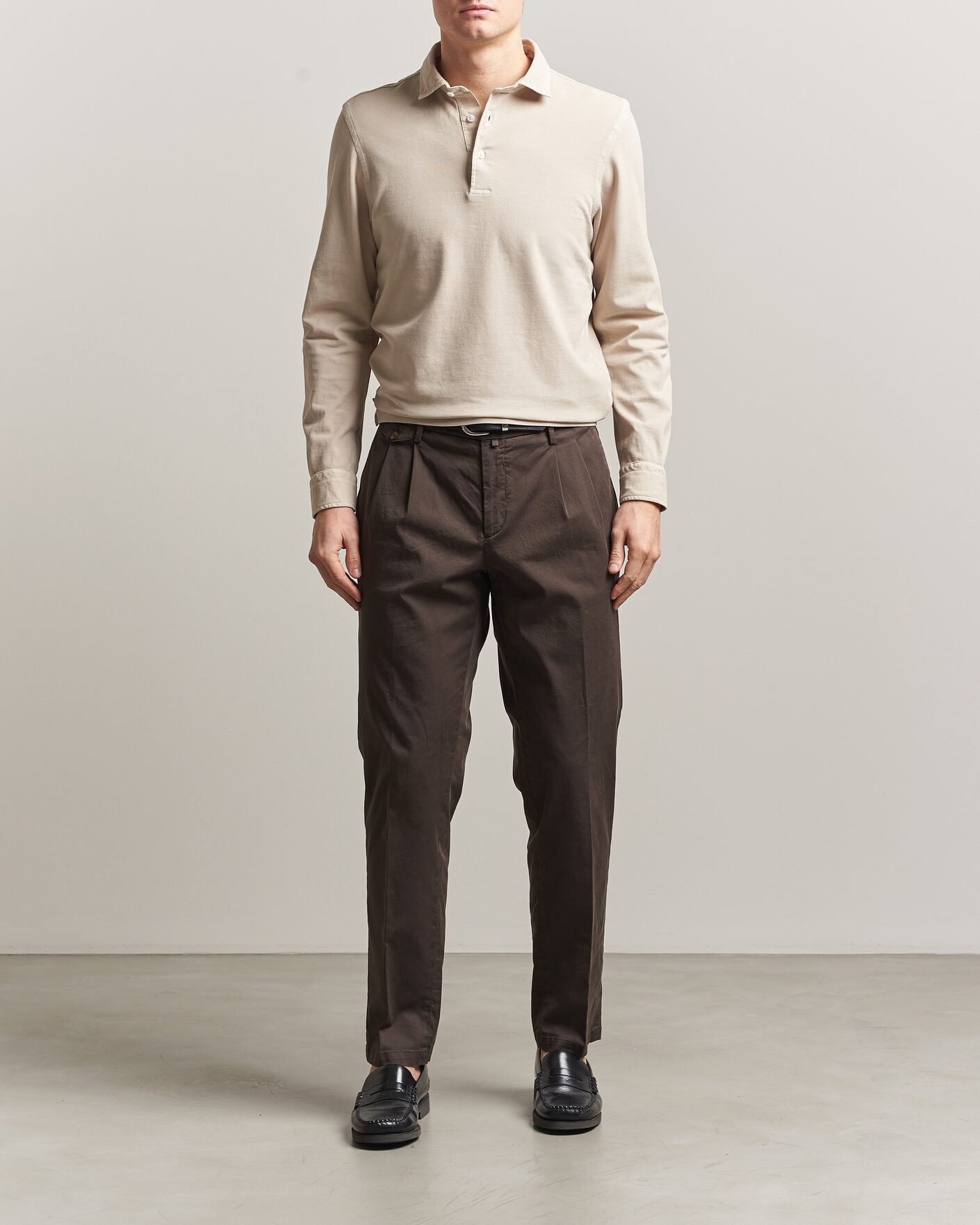 Hombres | Polos | Gran Sasso | Washed Long Sleeve Polo Beige Melange