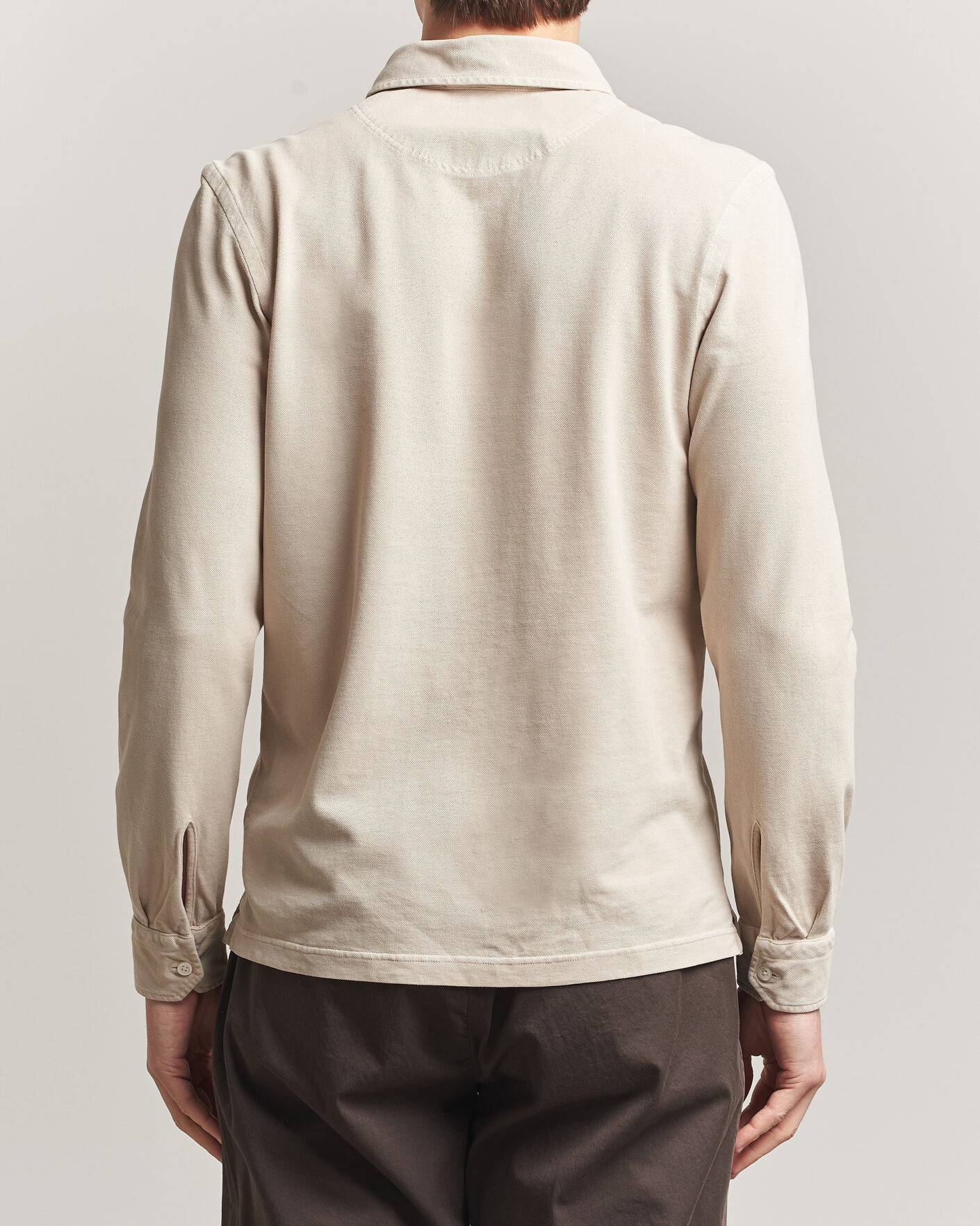 Hombres | Polos | Gran Sasso | Washed Long Sleeve Polo Beige Melange