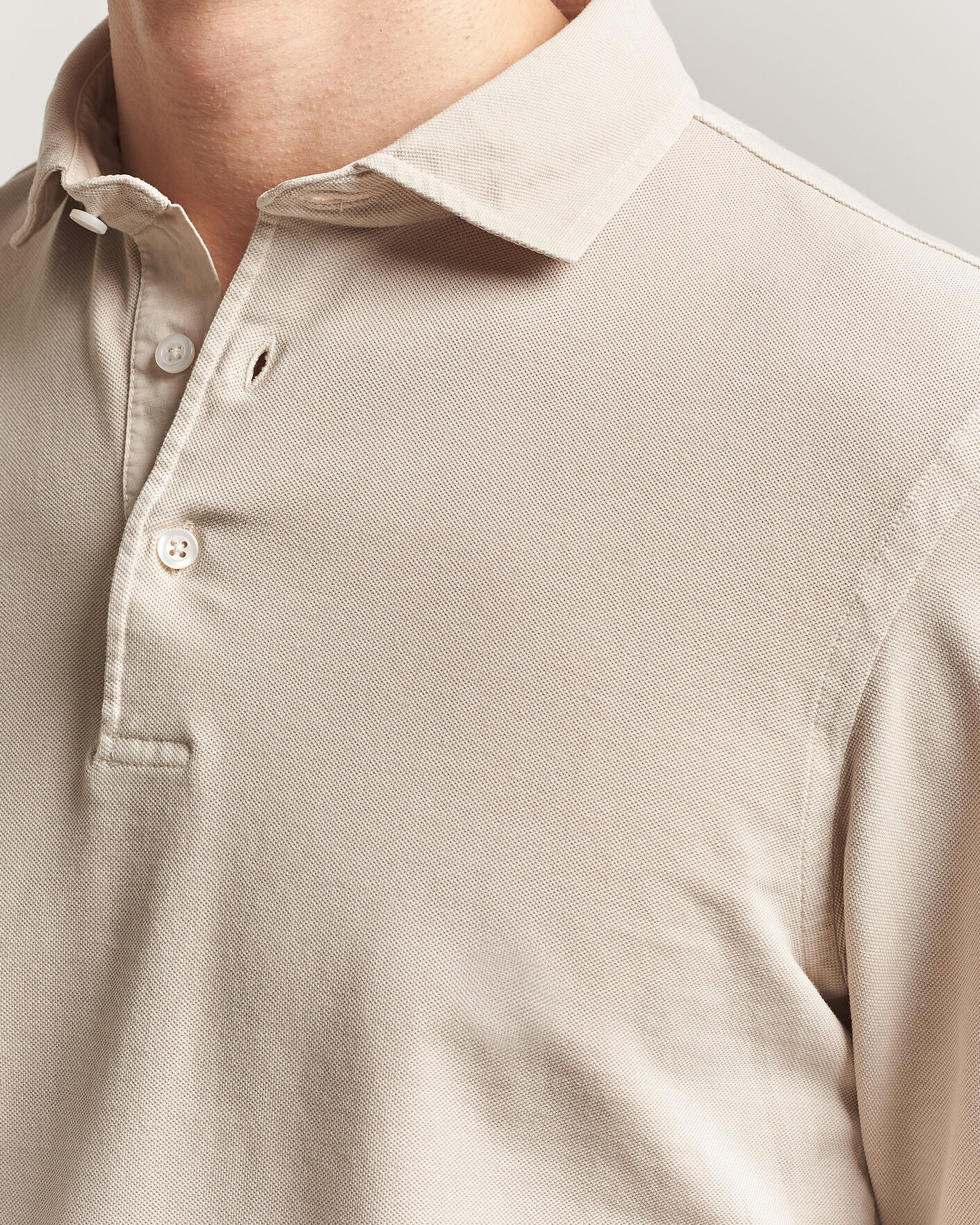 Hombres | Polos | Gran Sasso | Washed Long Sleeve Polo Beige Melange