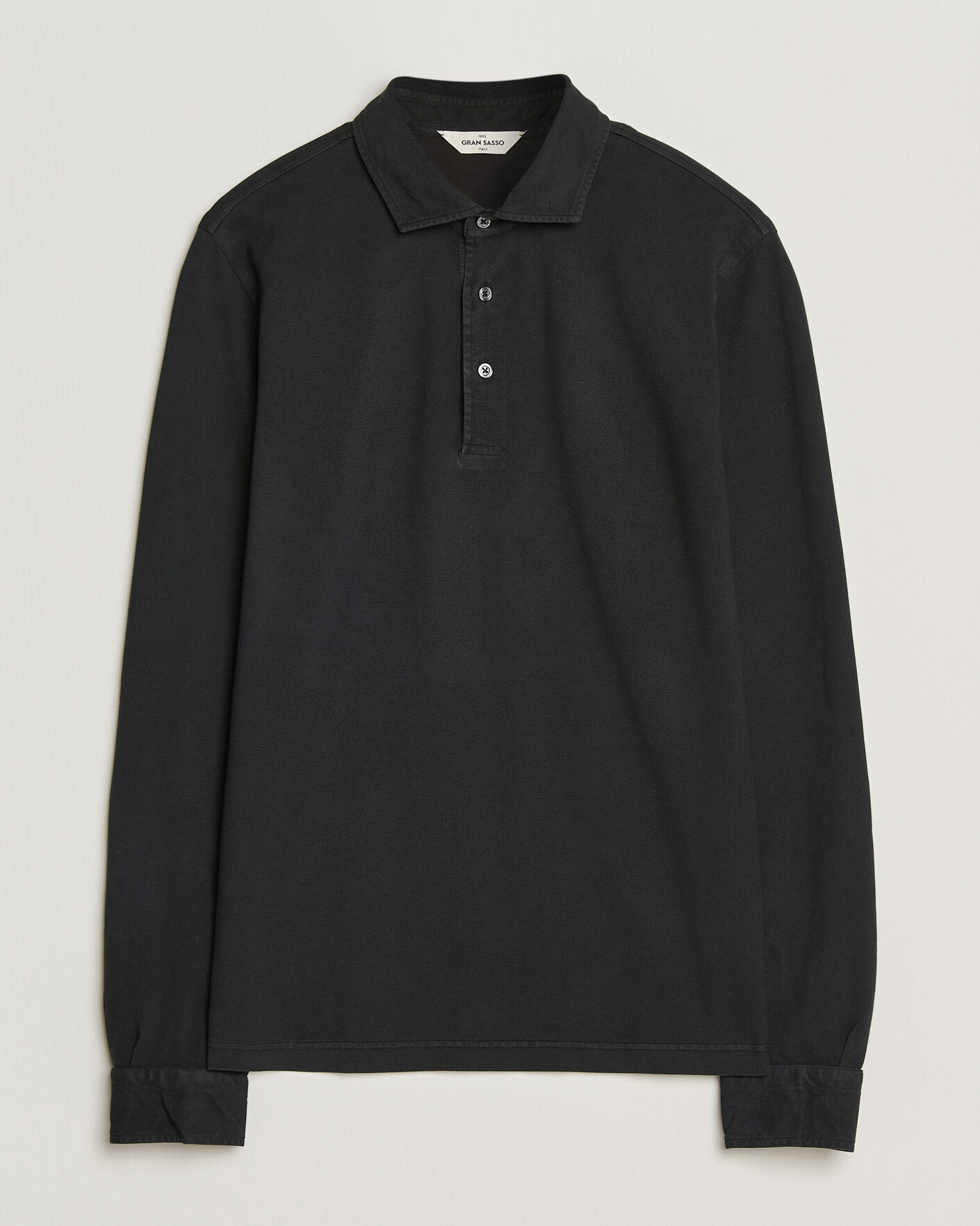 Hombres | Polos | Gran Sasso | Washed Long Sleeve Polo Black