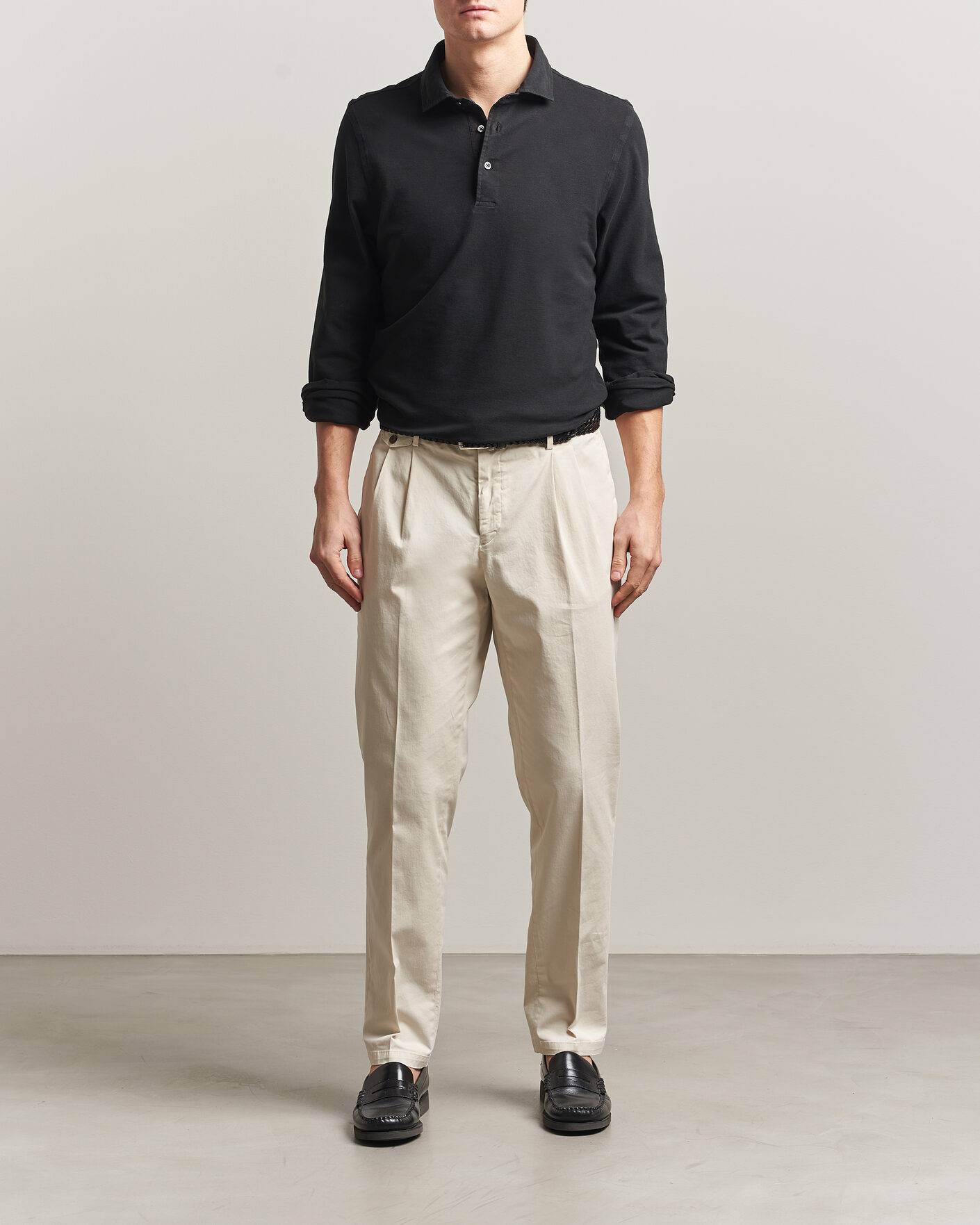 Hombres | Polos | Gran Sasso | Washed Long Sleeve Polo Black