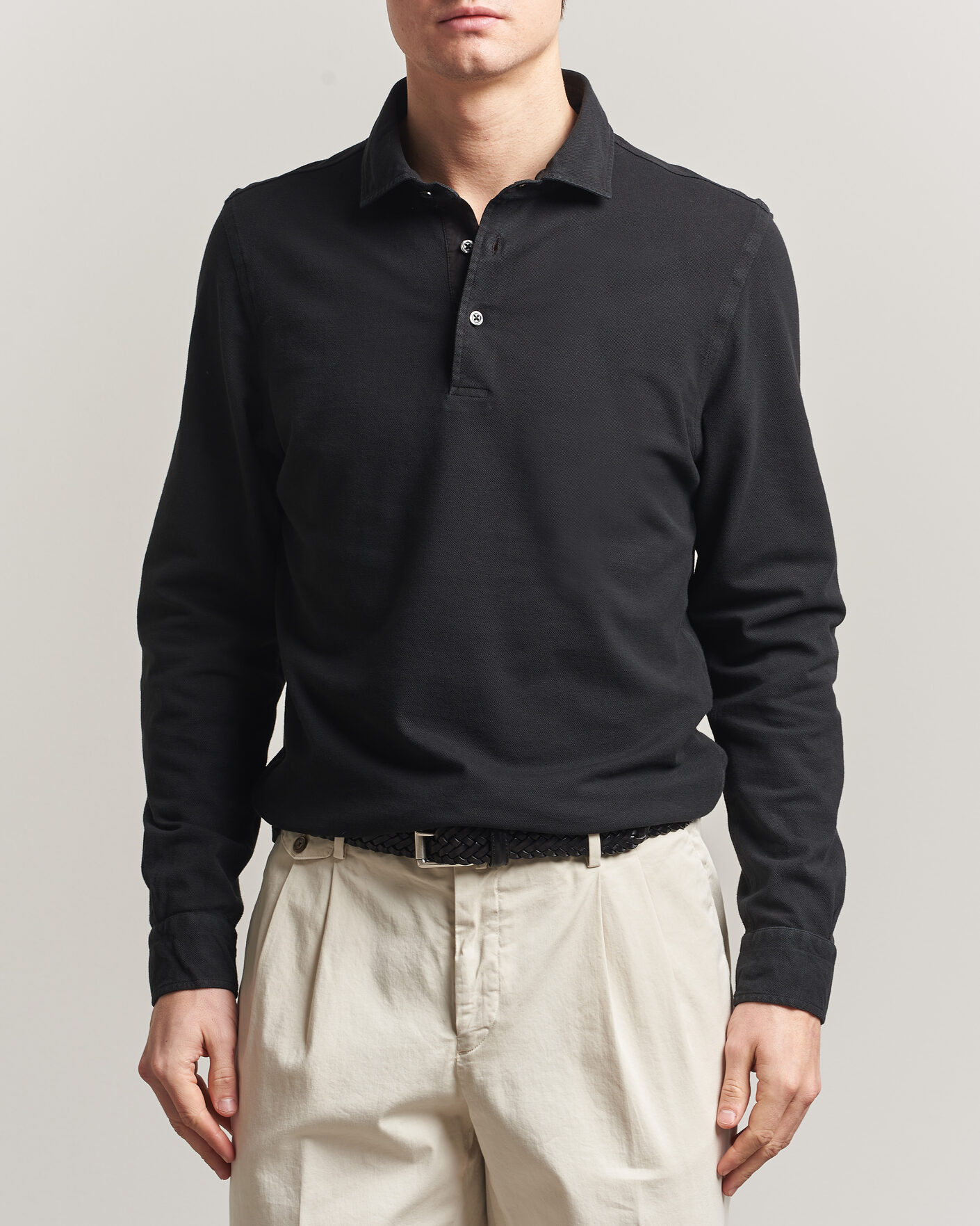 Hombres | Polos | Gran Sasso | Washed Long Sleeve Polo Black