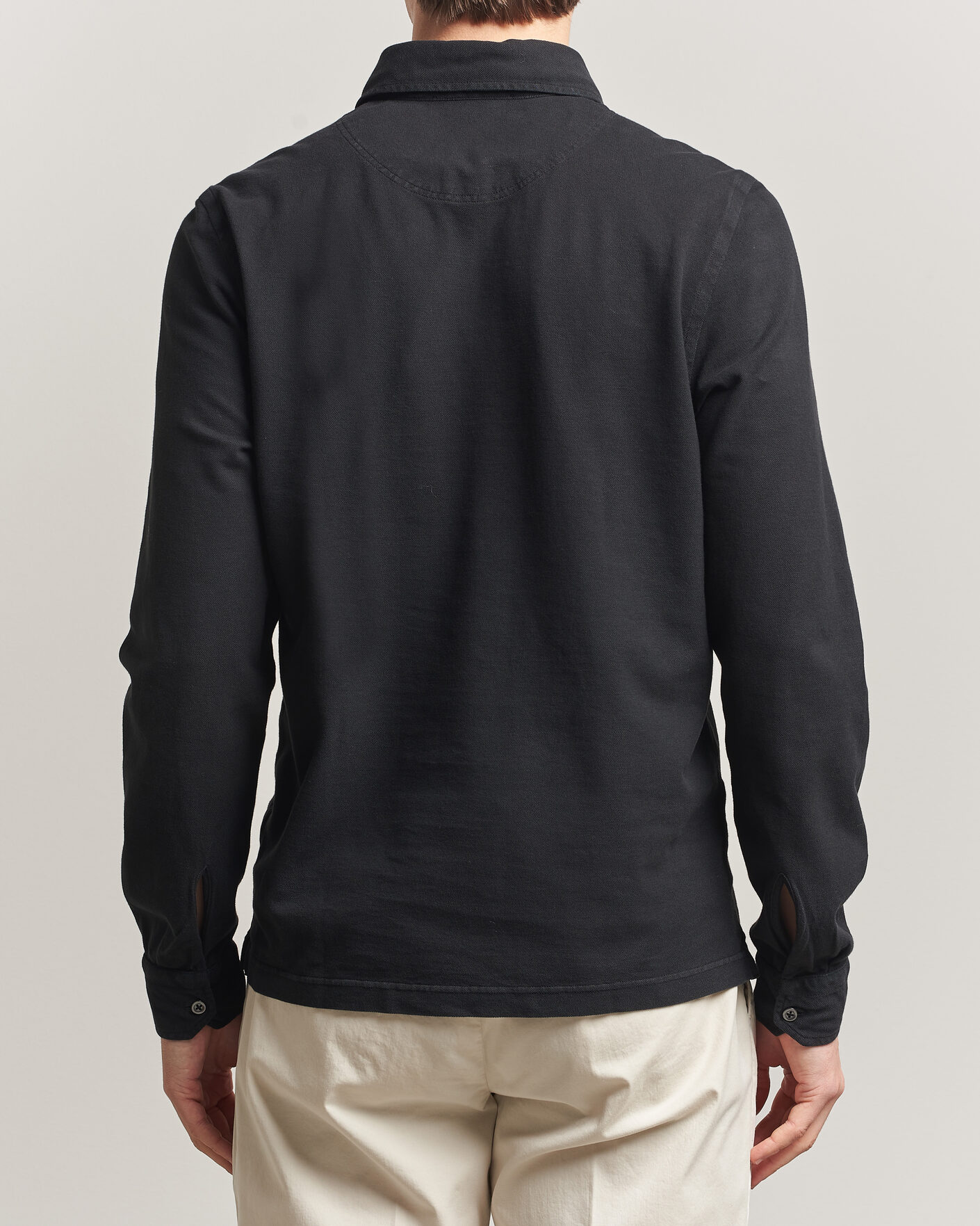 Hombres | Polos | Gran Sasso | Washed Long Sleeve Polo Black