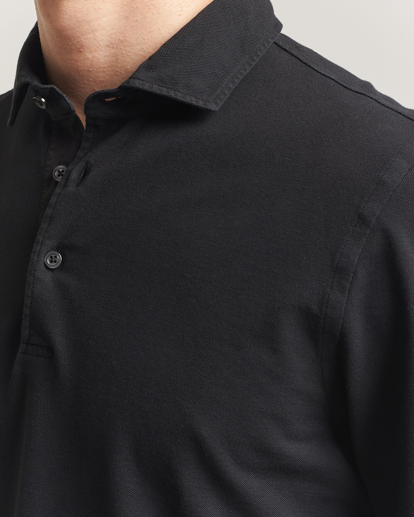 Hombres | Polos | Gran Sasso | Washed Long Sleeve Polo Black