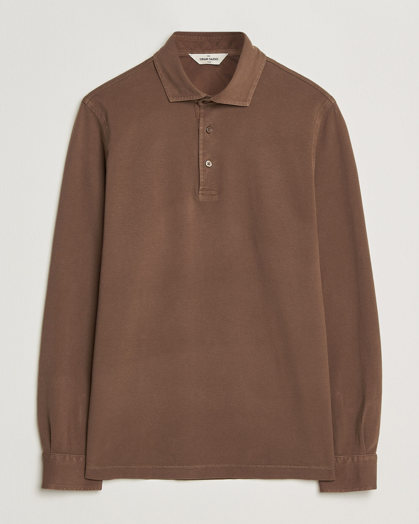 Hombres | Polos | Gran Sasso | Washed Long Sleeve Polo Brown