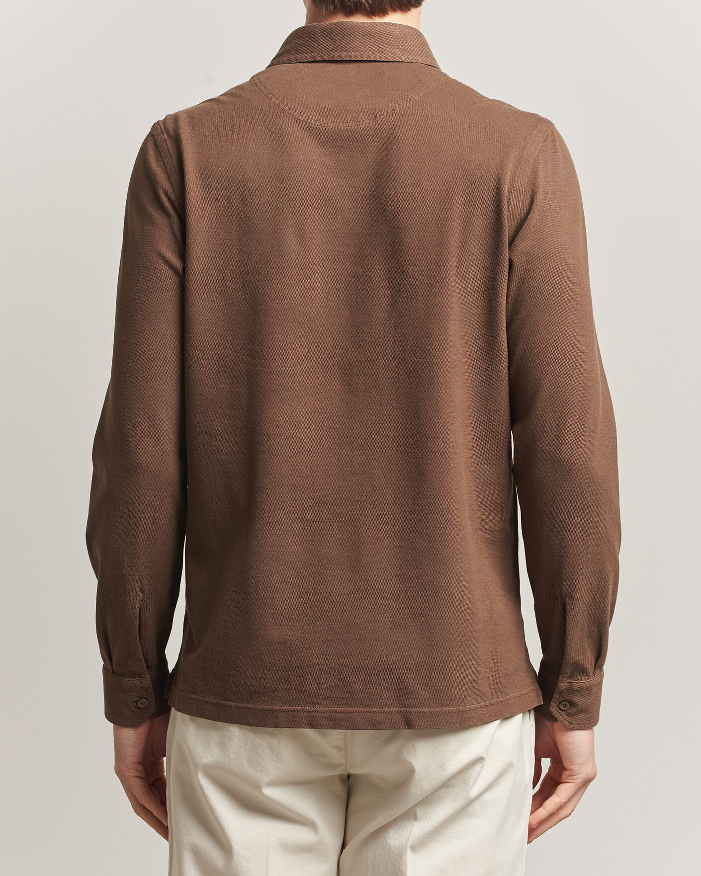 Hombres | Polos | Gran Sasso | Washed Long Sleeve Polo Brown