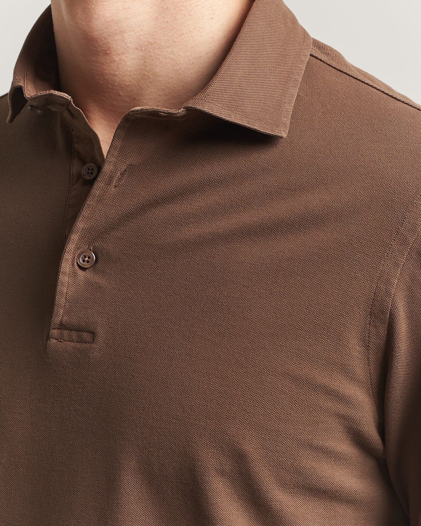 Hombres | Polos | Gran Sasso | Washed Long Sleeve Polo Brown
