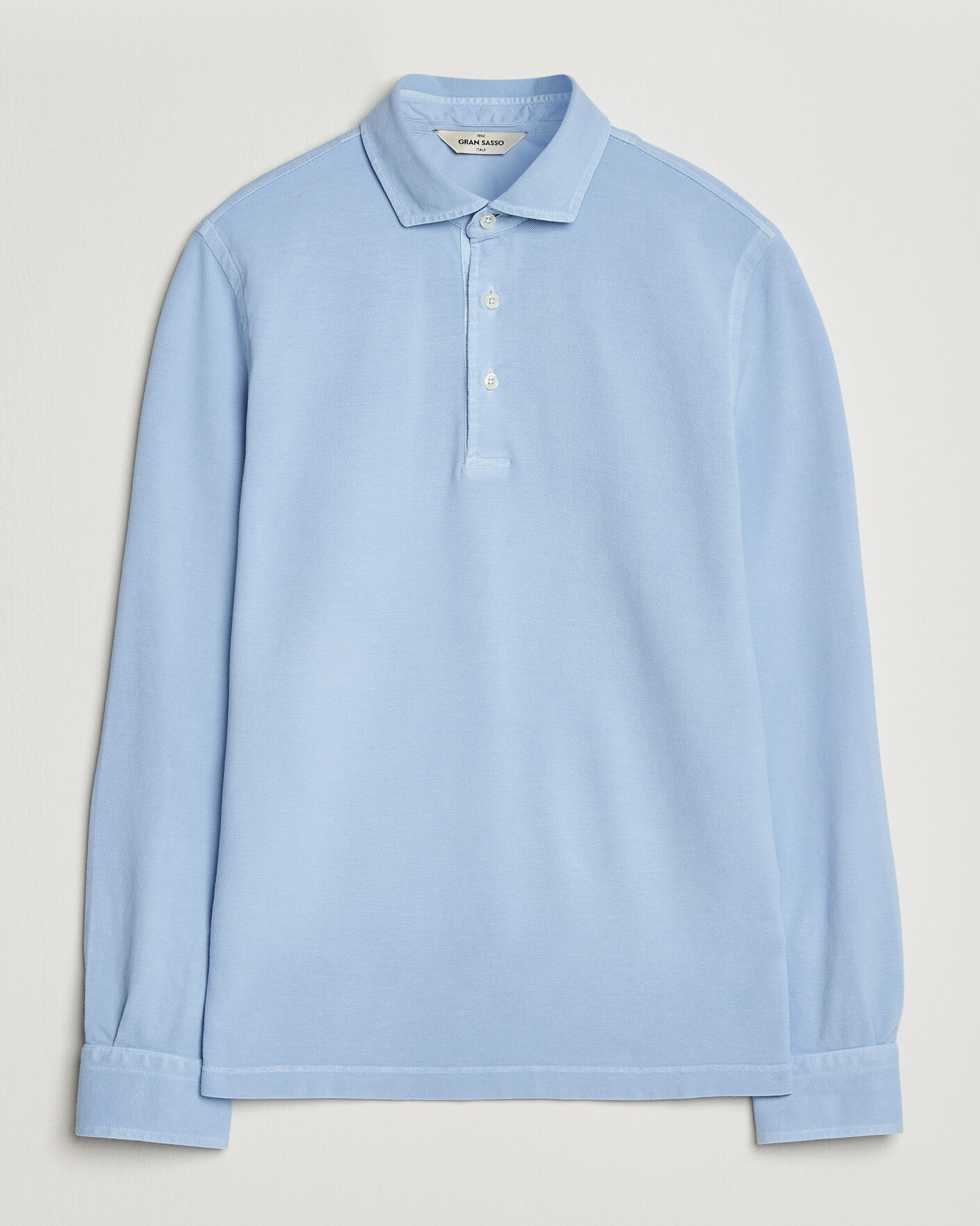 Hombres | Polos | Gran Sasso | Washed Long Sleeve Polo Light Blue