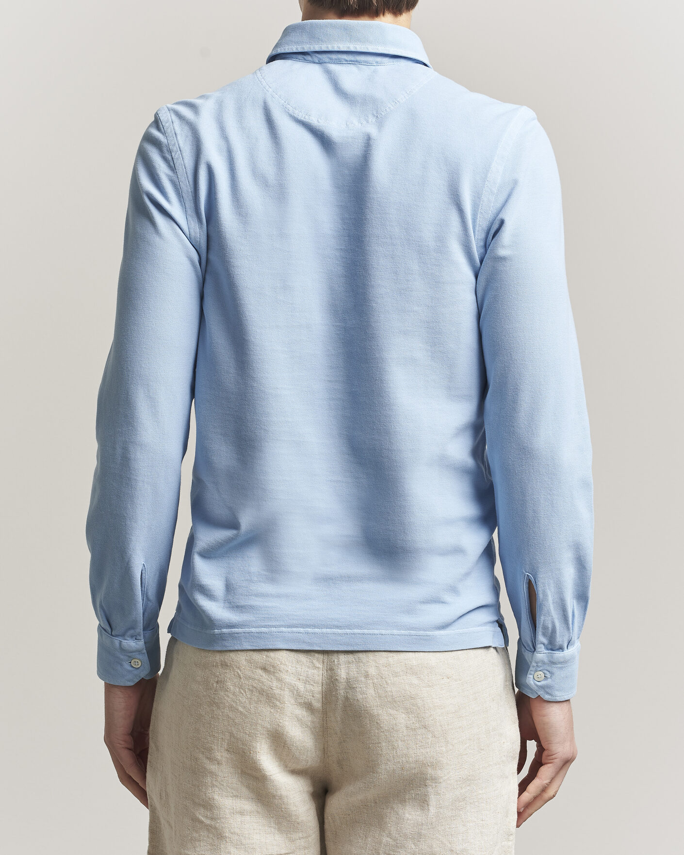 Hombres | Polos | Gran Sasso | Washed Long Sleeve Polo Light Blue