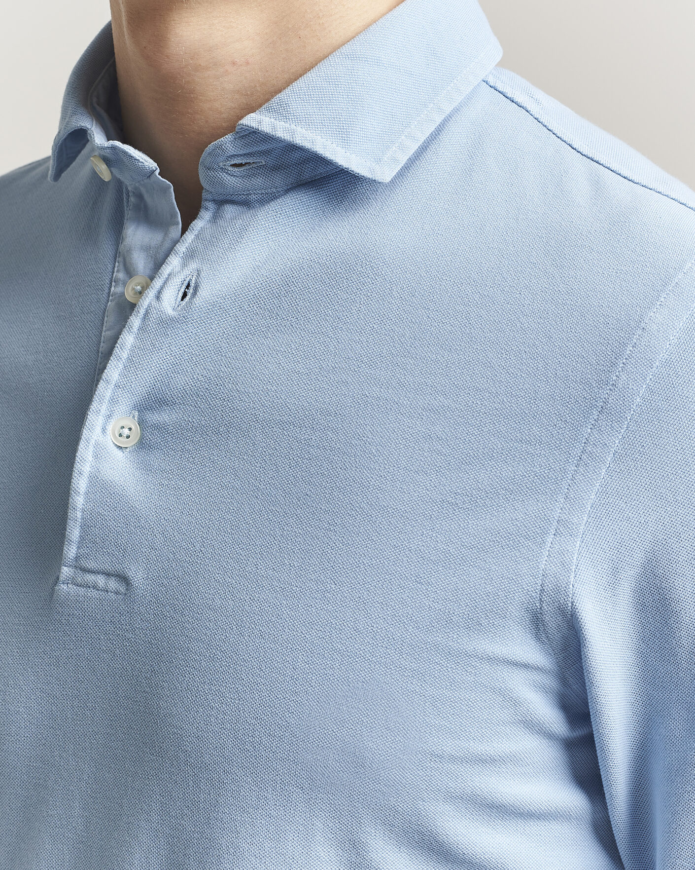 Hombres | Polos | Gran Sasso | Washed Long Sleeve Polo Light Blue