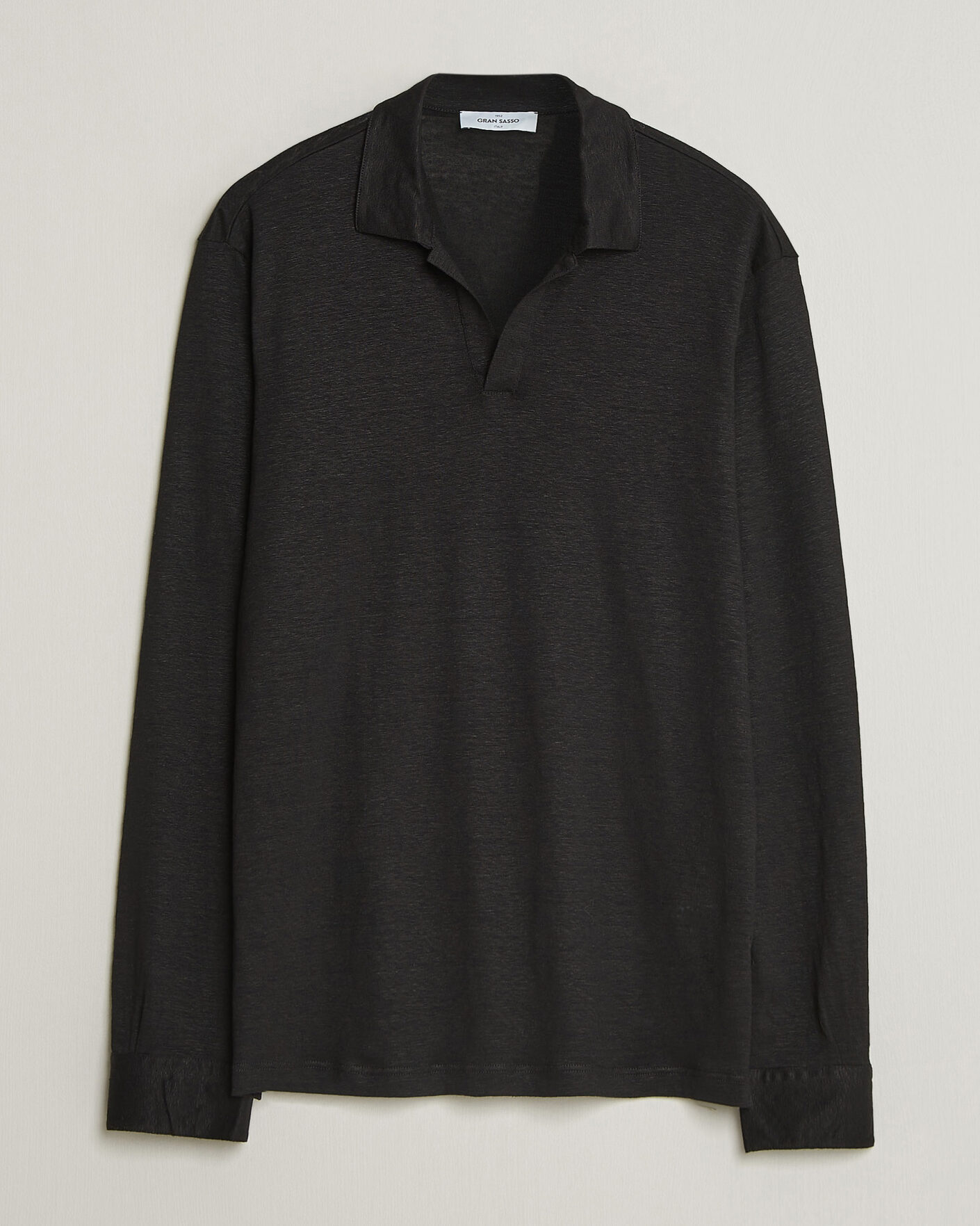 Hombres | Polos | Gran Sasso | Washed Linen Long Sleeve Polo Black