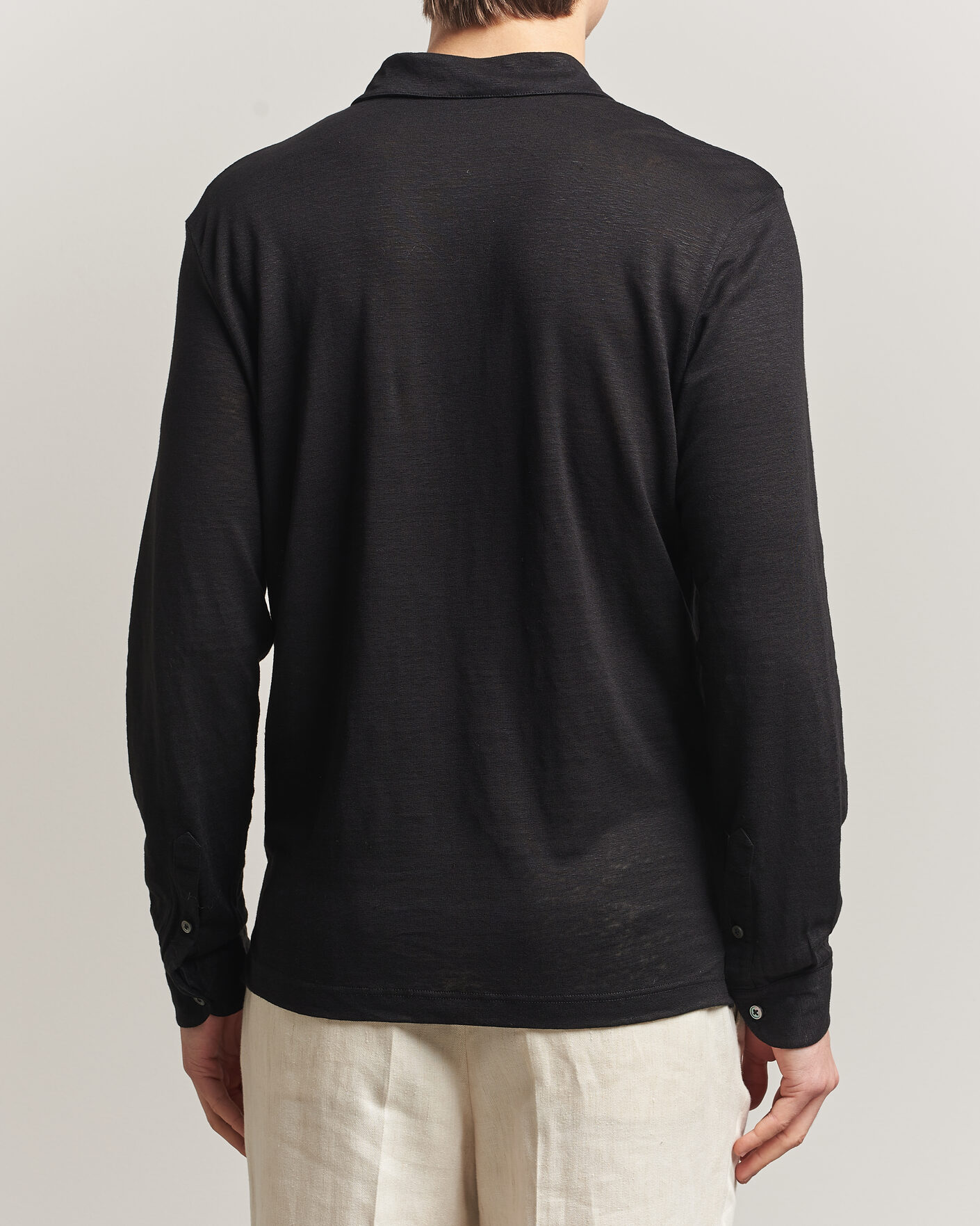 Hombres | Polos | Gran Sasso | Washed Linen Long Sleeve Polo Black