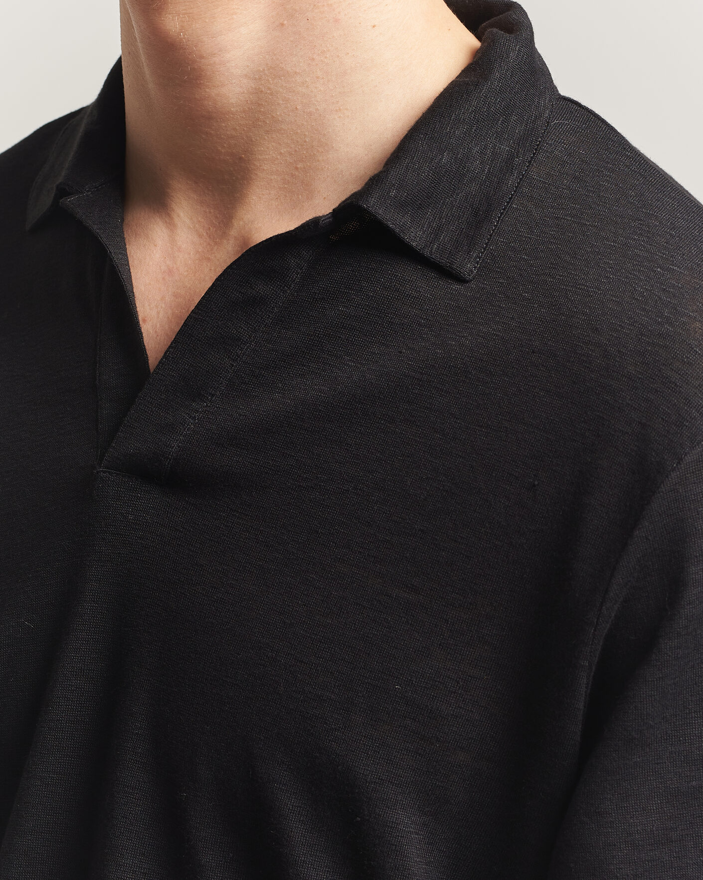Hombres | Polos | Gran Sasso | Washed Linen Long Sleeve Polo Black