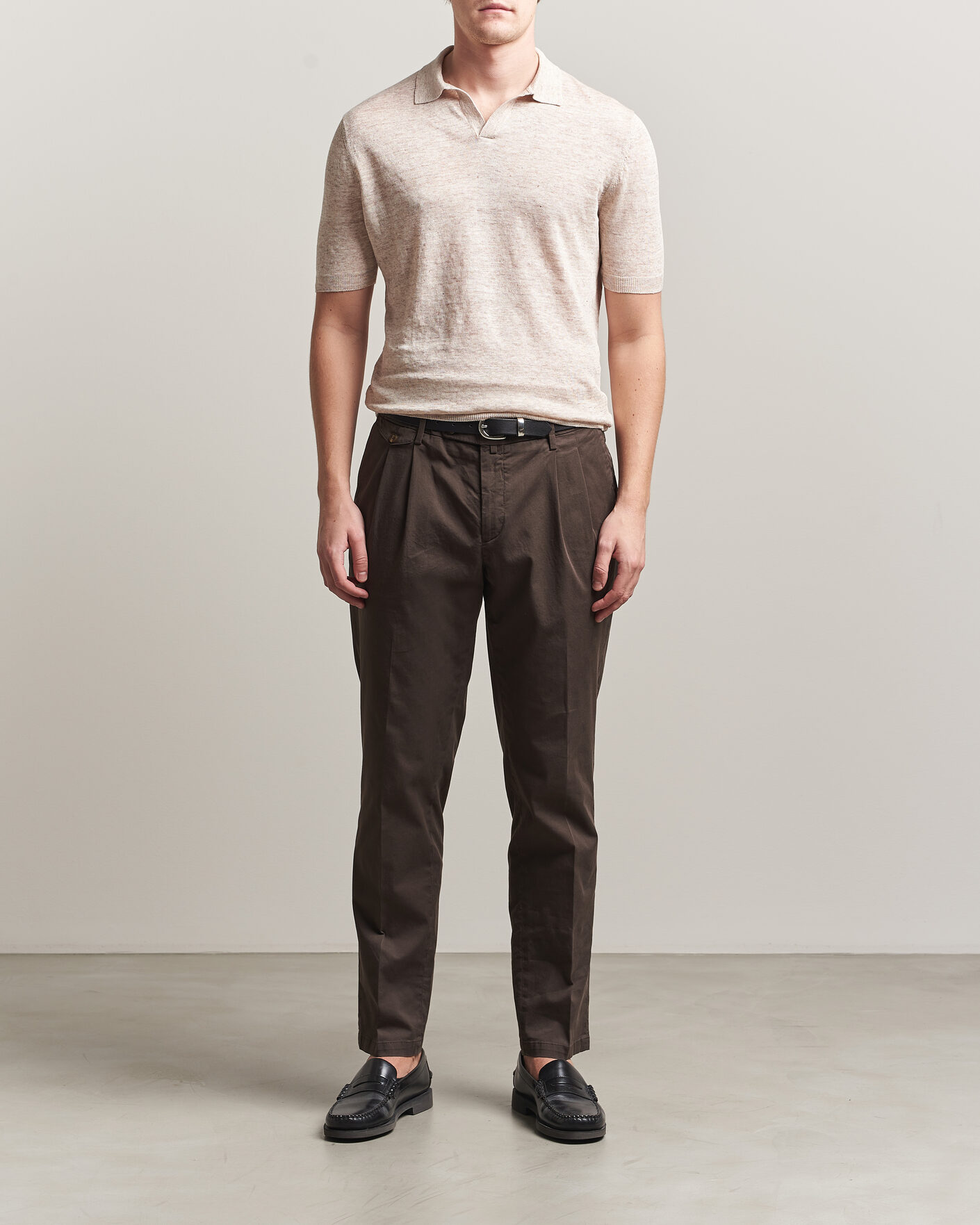 Hombres | Polos | Gran Sasso | Washed Knitted Linen Polo Beige Melange
