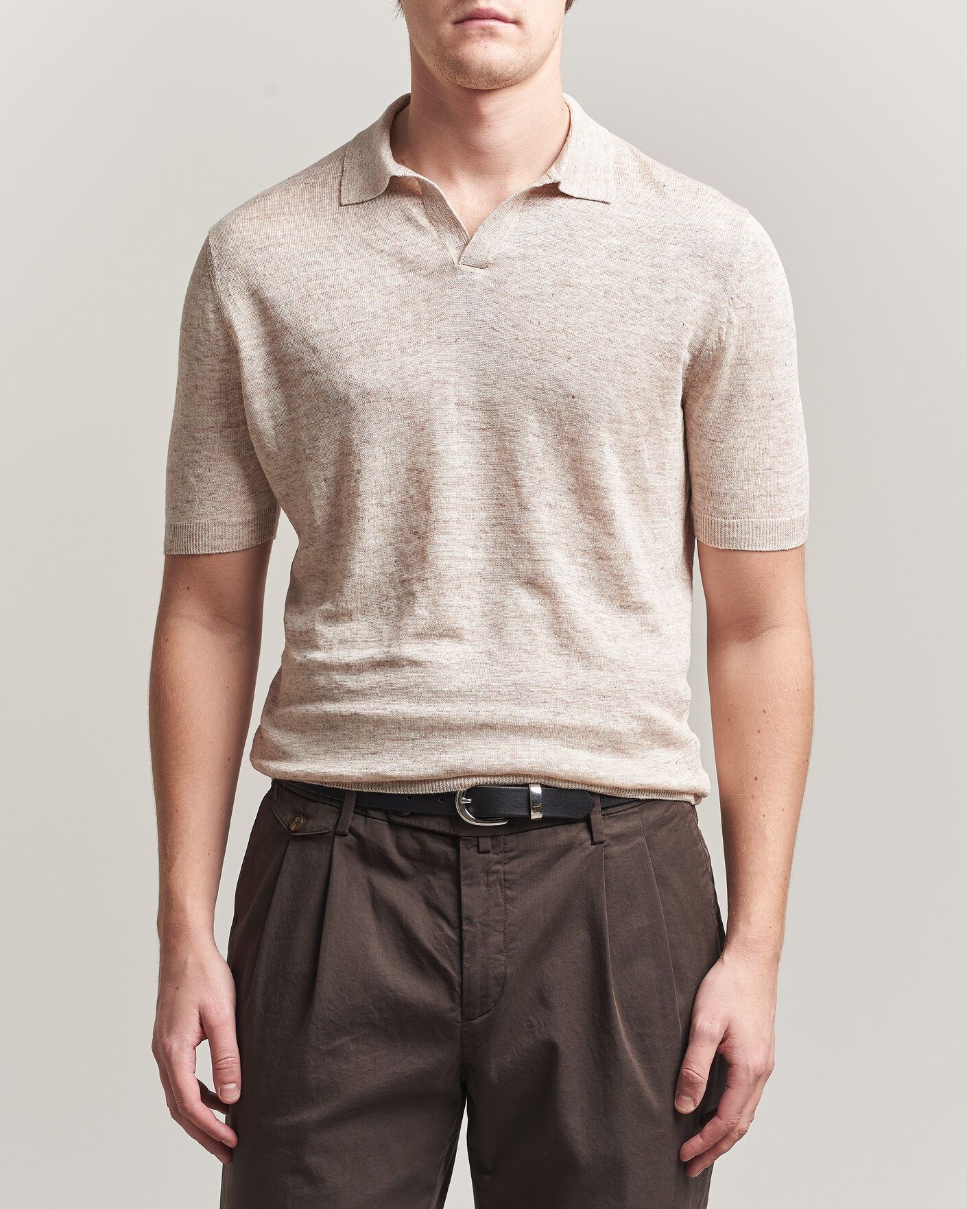 Hombres | Polos | Gran Sasso | Washed Knitted Linen Polo Beige Melange