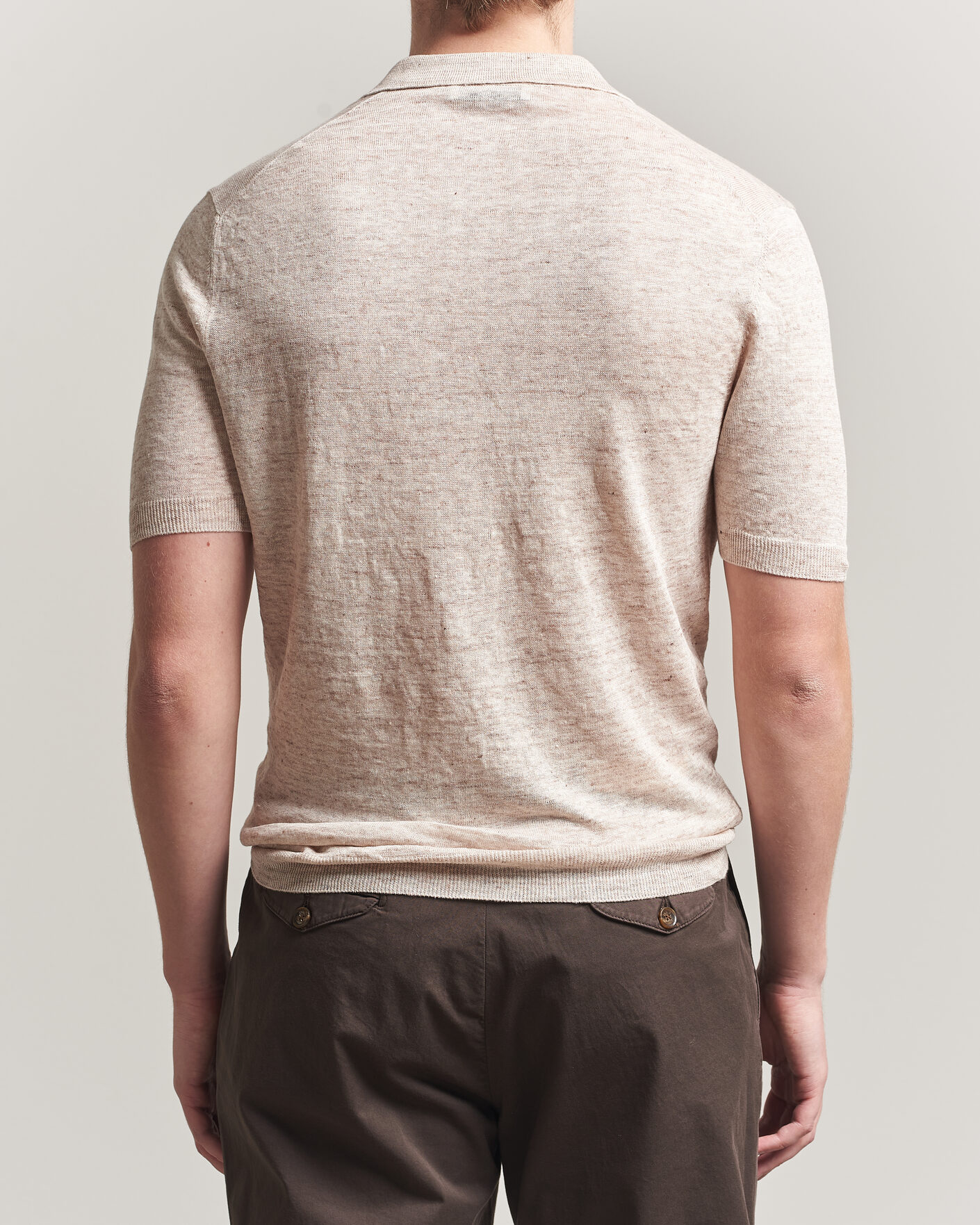 Hombres | Polos | Gran Sasso | Washed Knitted Linen Polo Beige Melange