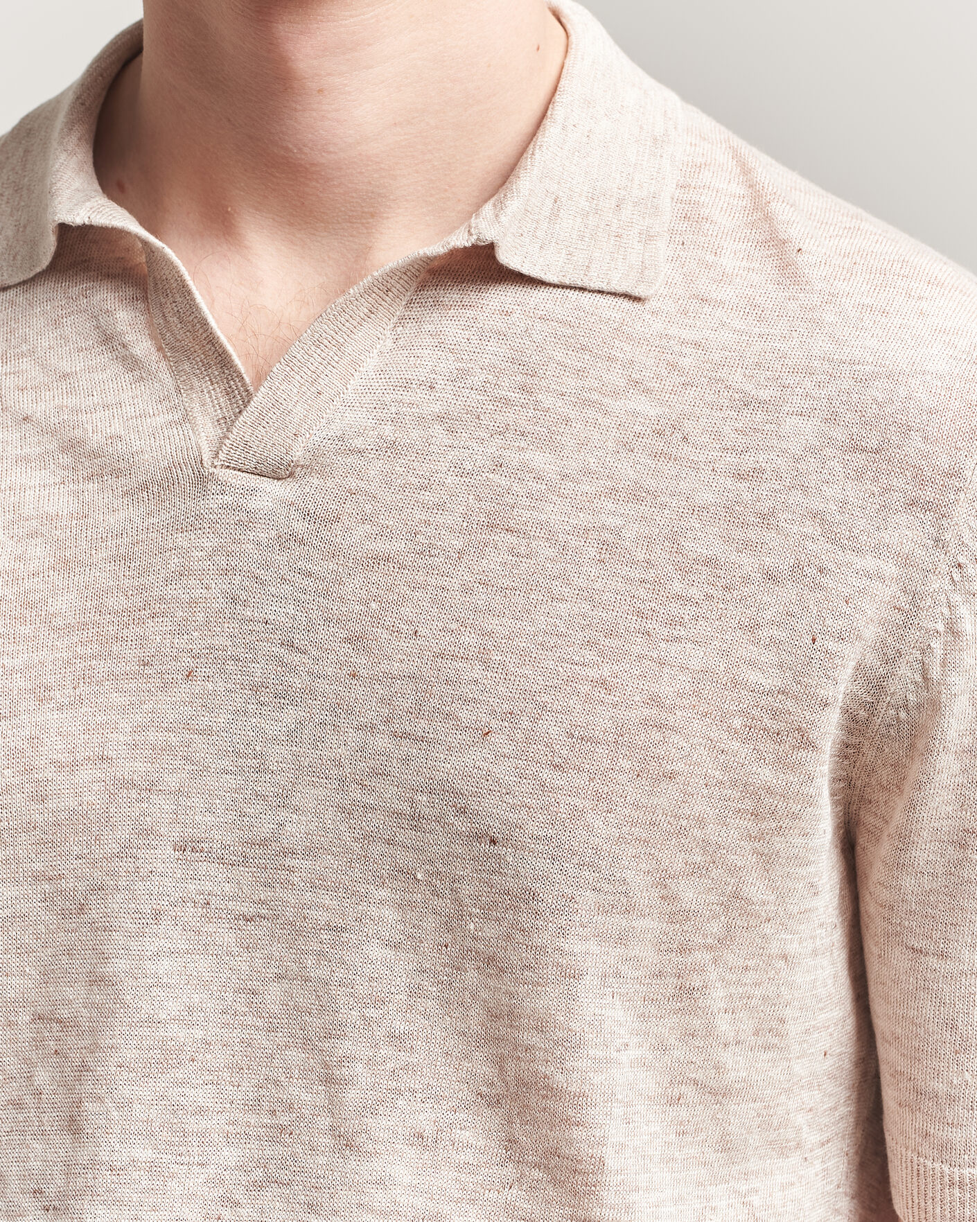 Hombres | Polos | Gran Sasso | Washed Knitted Linen Polo Beige Melange